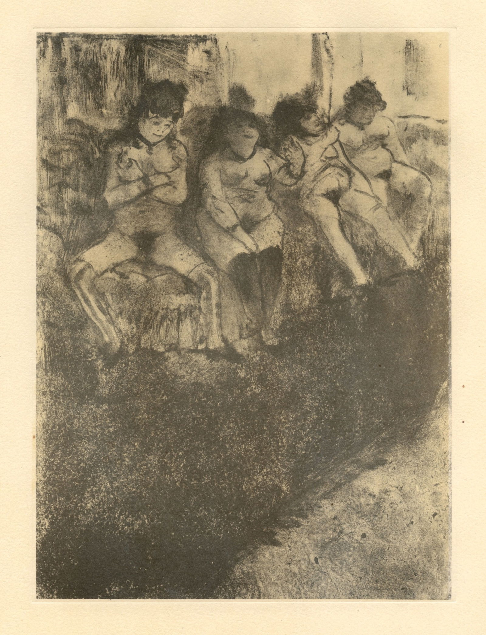 Edgar Degas monotype "On attend les Clients": Title: Edgar Degas monotype "On attend les Clients" Description: Medium: engraving. This recreation (after the original monotype) was printed in a limited edition of 1000 and published in Paris in