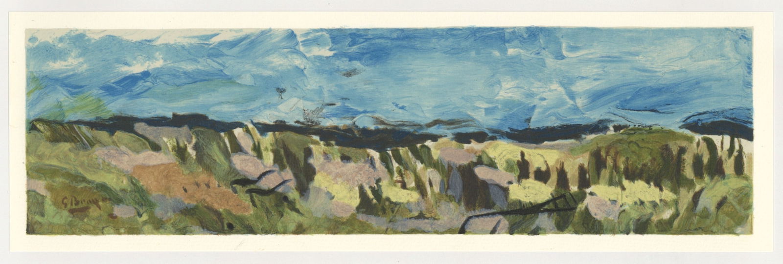 Georges Braque lithograph "Paysage": Title: Georges Braque lithograph "Paysage" Description: Medium: lithograph (after the painting). Printed in 1968 by L'Imprimerie Arte and published by the atelier Maeght for the Varengeville