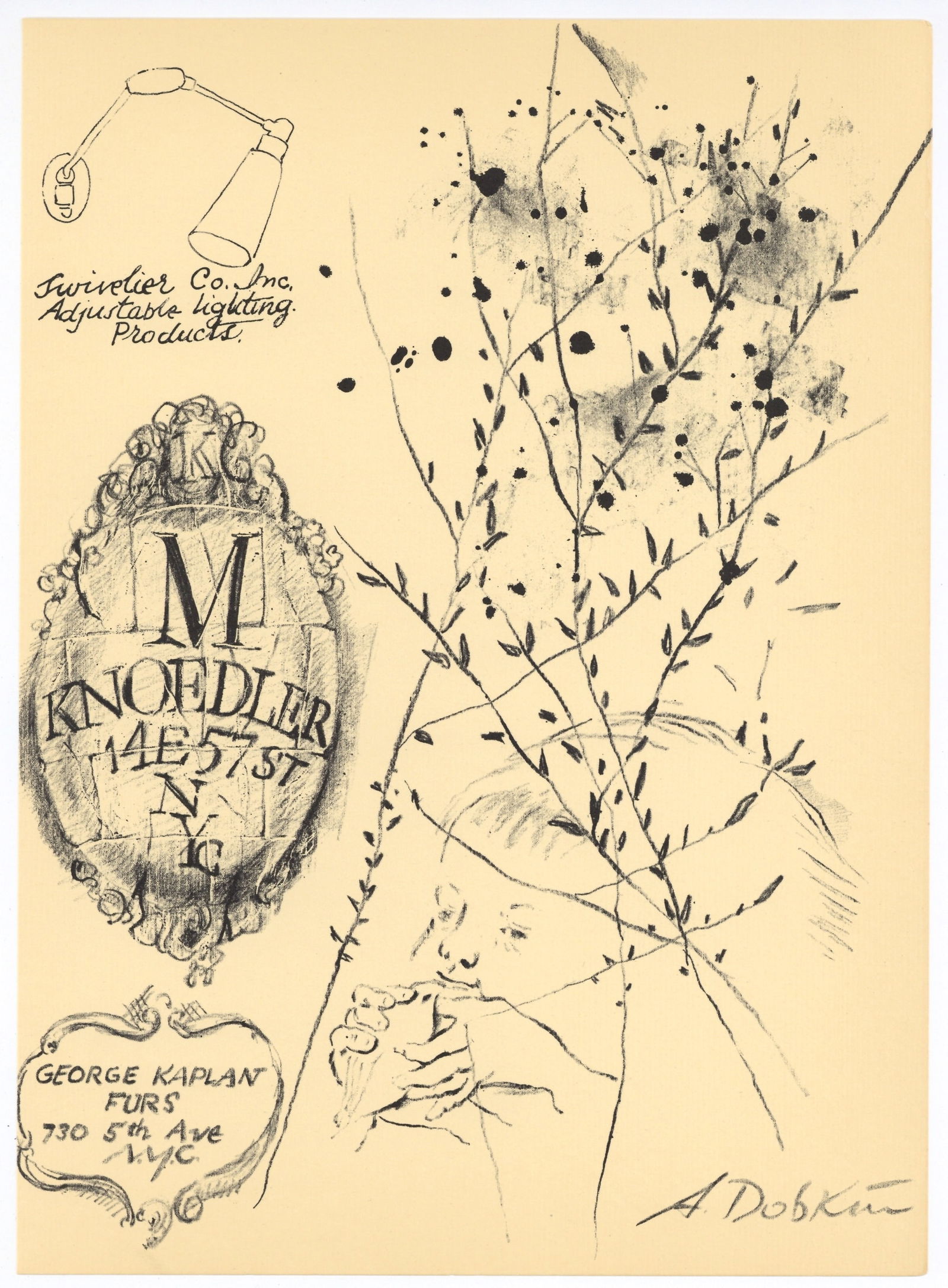 Alexander Dobkin original lithograph: Title: Alexander Dobkin original lithograph Description: Medium: original lithograph. This lithograph was printed in 1953 for the "Improvisations" portfolio, published by the Artists Equity