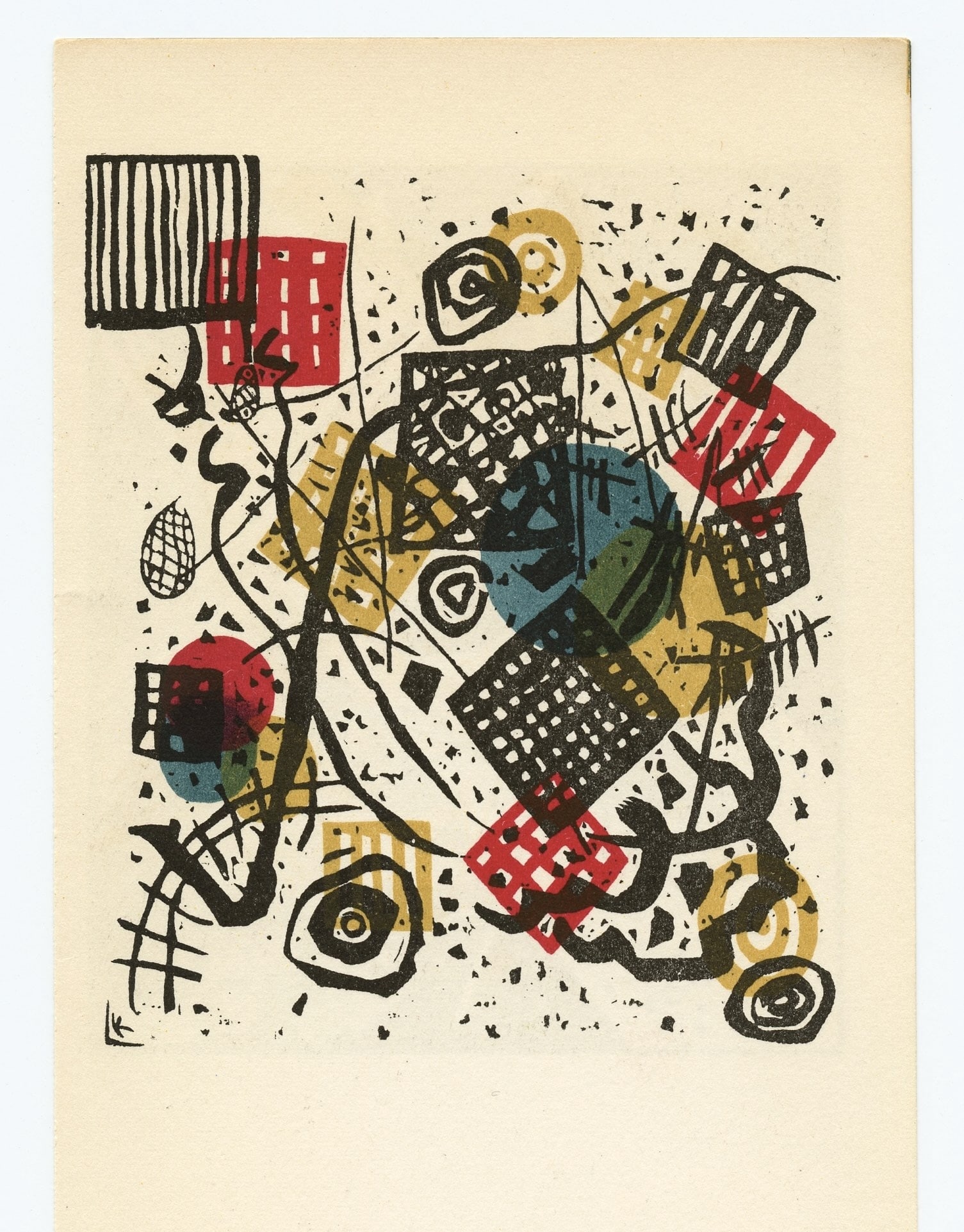Wassily Kandinsky lithograph "Kleine Welten V": Title: Wassily Kandinsky lithograph "Kleine Welten V" Description: Medium: lithograph (after the woodcut). Printed in Paris in 1954 by Mourlot and published by Berggruen for a scarce catalogue. Image