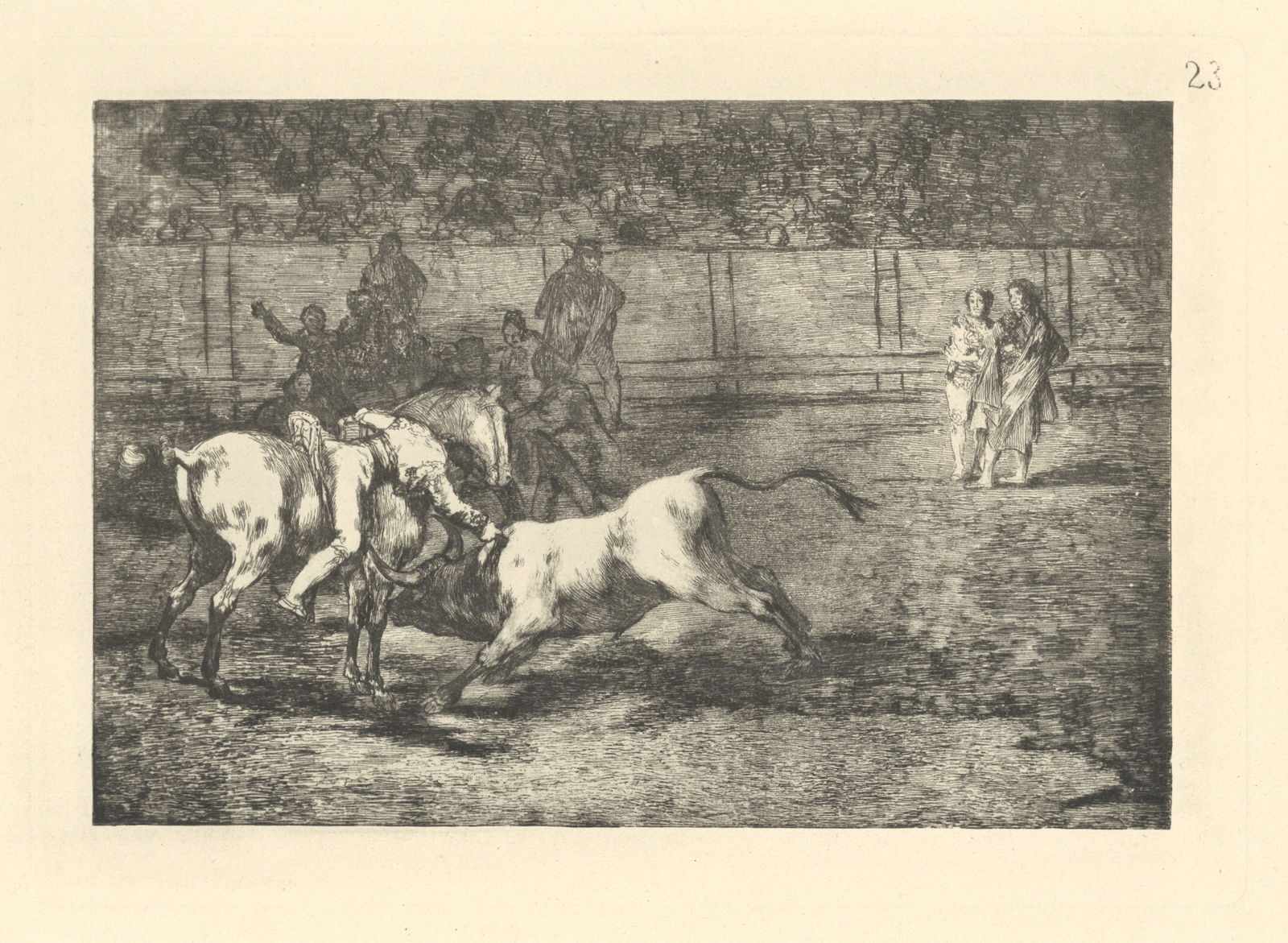 Francisco Goya "Tauromaquia" Plate 23: Title: Francisco Goya "Tauromaquia" Plate 23 Description: Medium: heliogravure (after the etching from Goya's Tauromaquia series). Printed in 1947 in a limited edition of 500 on Guarro laid paper,