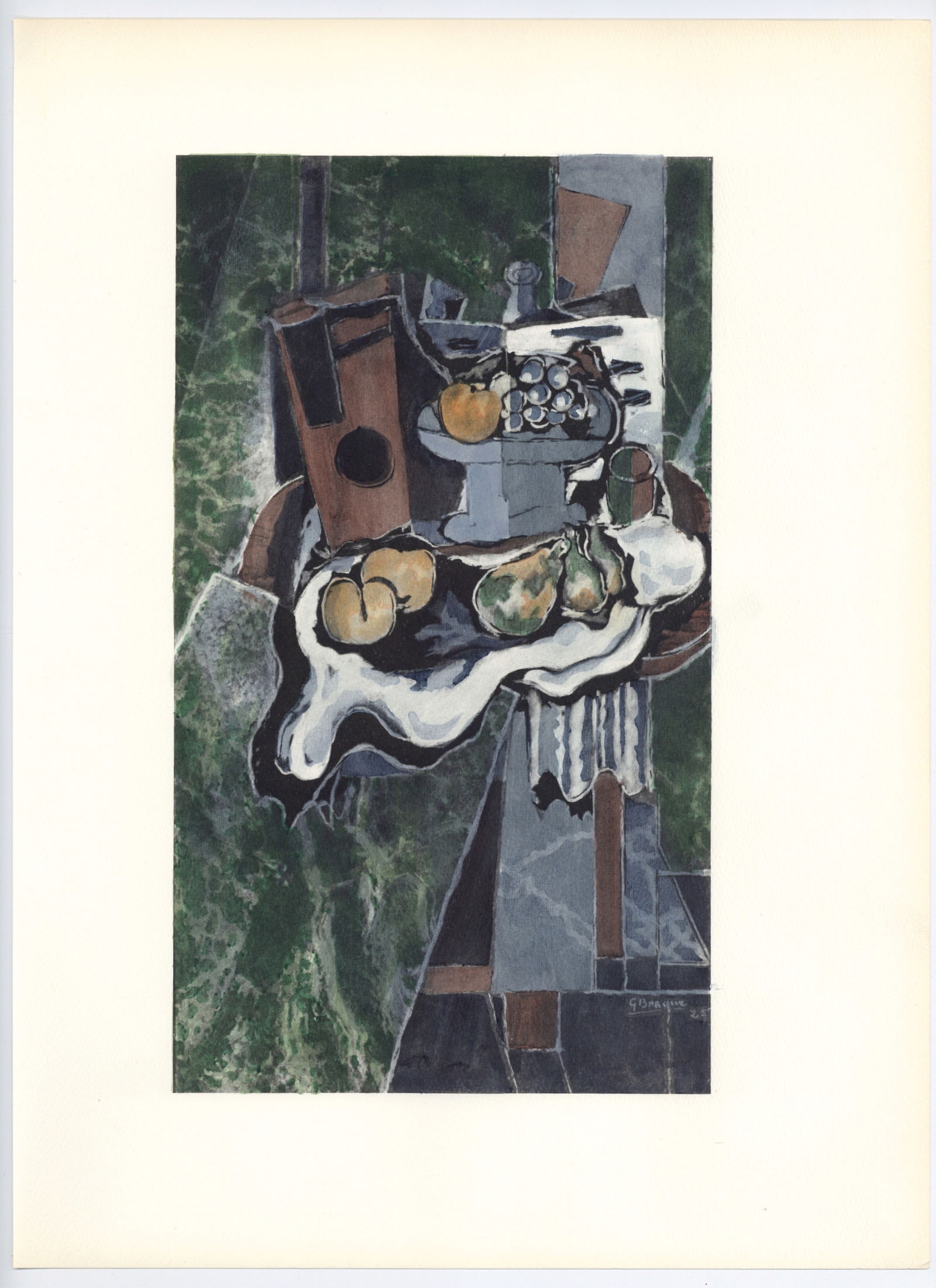 Georges Braque pochoir "Nature morte": Title: Georges Braque pochoir "Nature morte" Description: Medium: pochoir (after the painting). Printed in 1962 in a limited edition of 200 for the scarce Braque 20 Pochoirs portfolio, published in