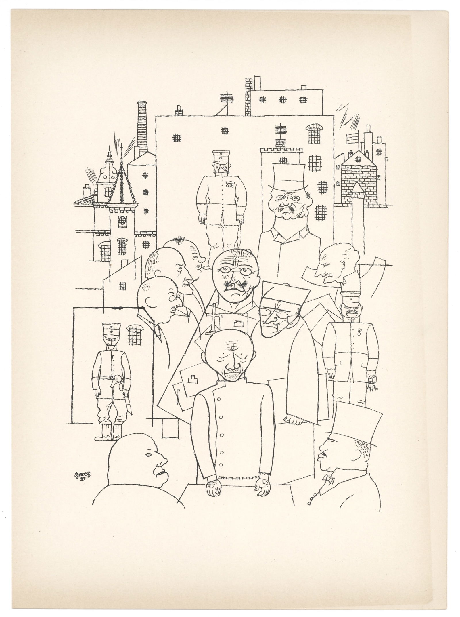 George Grosz original lithograph "He Made Fun of Hindenburg": Title: George Grosz original lithograph "He Made Fun of Hindenburg" Description: Medium: original lithograph. Printed in 1920 on smooth wove paper for the Deutsche Graphiker der Gegenwart portfolio,