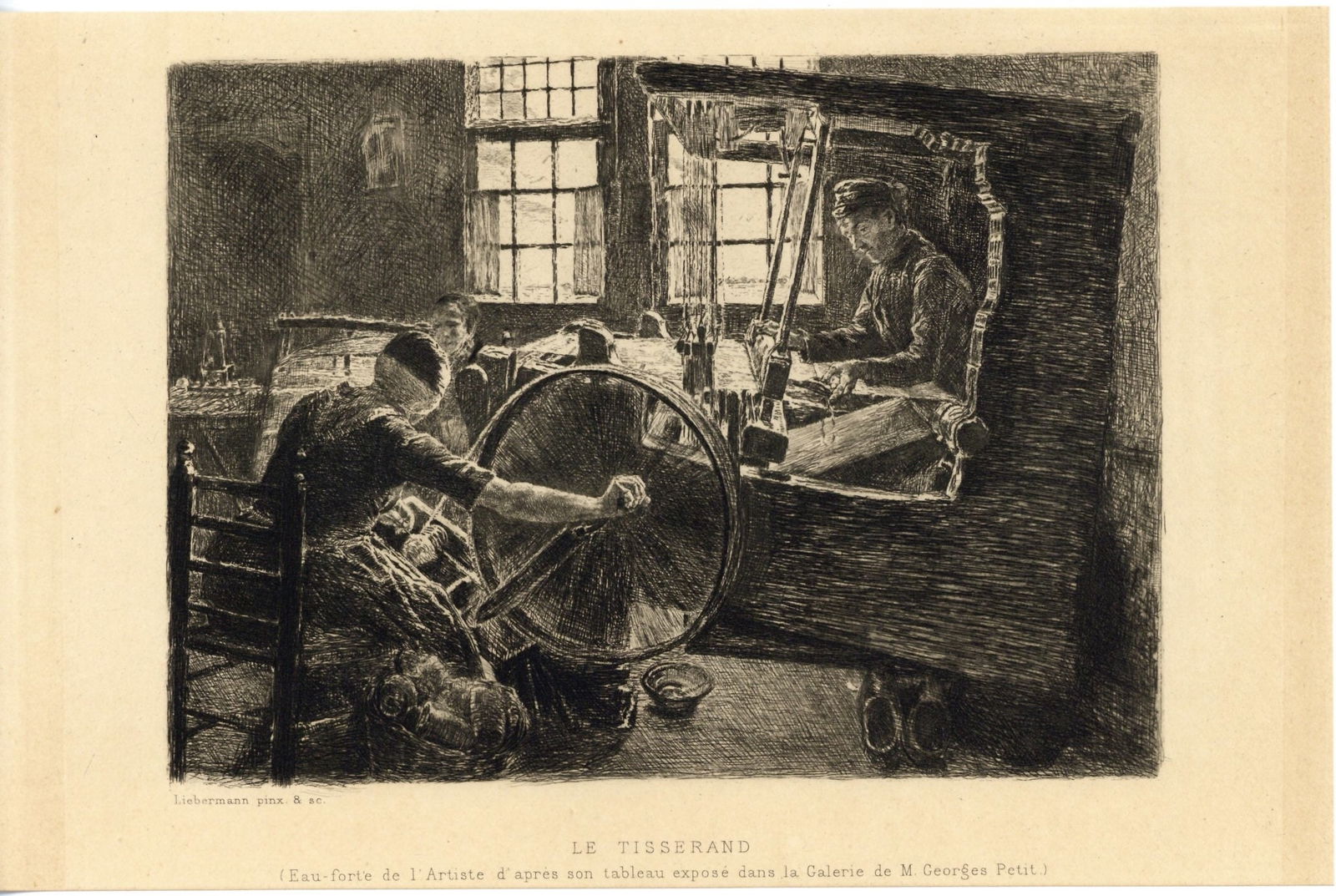 Max Liebermann "Le Tisserand" original etching | The Weaver: Title: Max Liebermann "Le Tisserand" original etching | The Weaver Description: Medium: original etching (etched by Max Liebermann after his own painting). This impression on laid paper was published