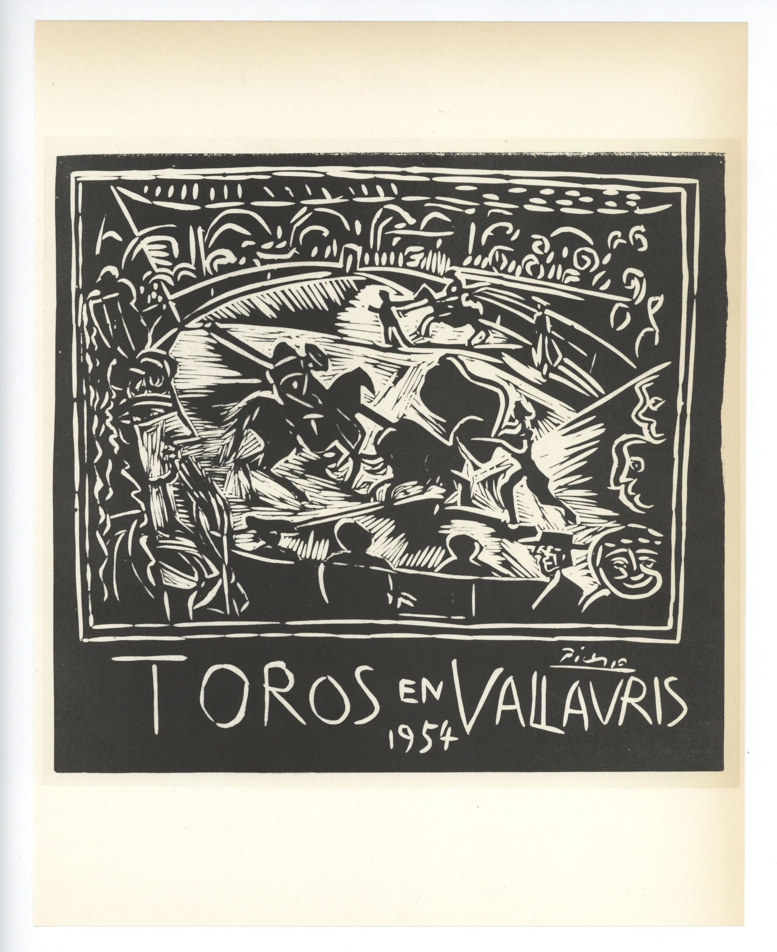 Pablo Picasso lithograph poster "Toros en Vallauris": Title: Pablo Picasso lithograph poster "Toros en Vallauris" Description: Medium: lithograph (after the original lithograph poster for the Exposition Vallauris). During the late 1940's and throughout