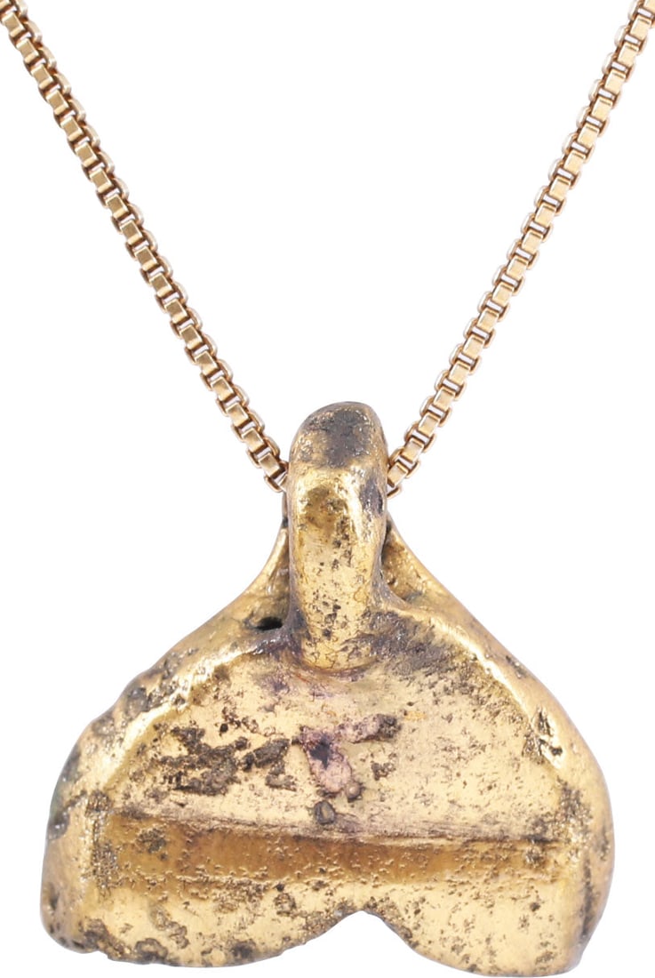 ITALIAN LADY’S ARMORIAL PENDANT C.1600: Gilt bronze, about ¾” (0.71”) total height. Formed as a crescent facing down crossed by an armorial bar. The significance is of a family distinguished in the crusades against Islam. I