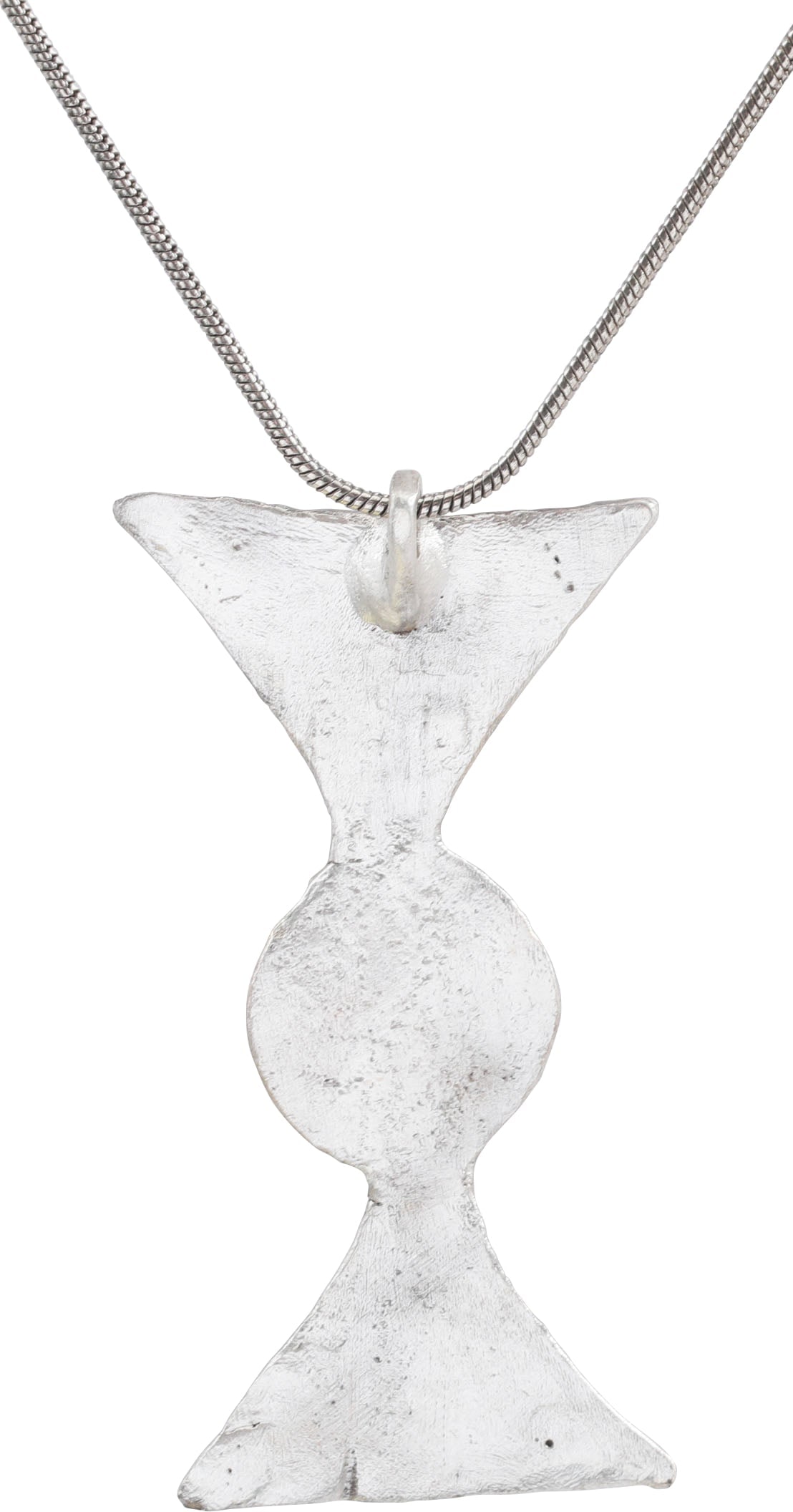 ROMAN LEGIONARY’S SWORD BELT MOUNT NECKLACE, MID-LATE 4TH CENTURY AD: Original sword belt mount from a Roman legionary’s sword belt, mid to late 4th century AD. See Forum Ancient Coins website for virtually identical examples and detailed information. While decora