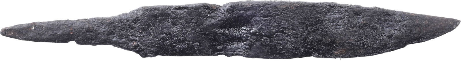 VIKING POUCH KNIFE, 9TH-11TH CENTURY: Over 2 ¾” (2.88”) total length. Thin section for slashing and fine form. Whittle tang, to secure it to the wood, bone, or antler grip, now perished. Quite crisp with minimal degradati