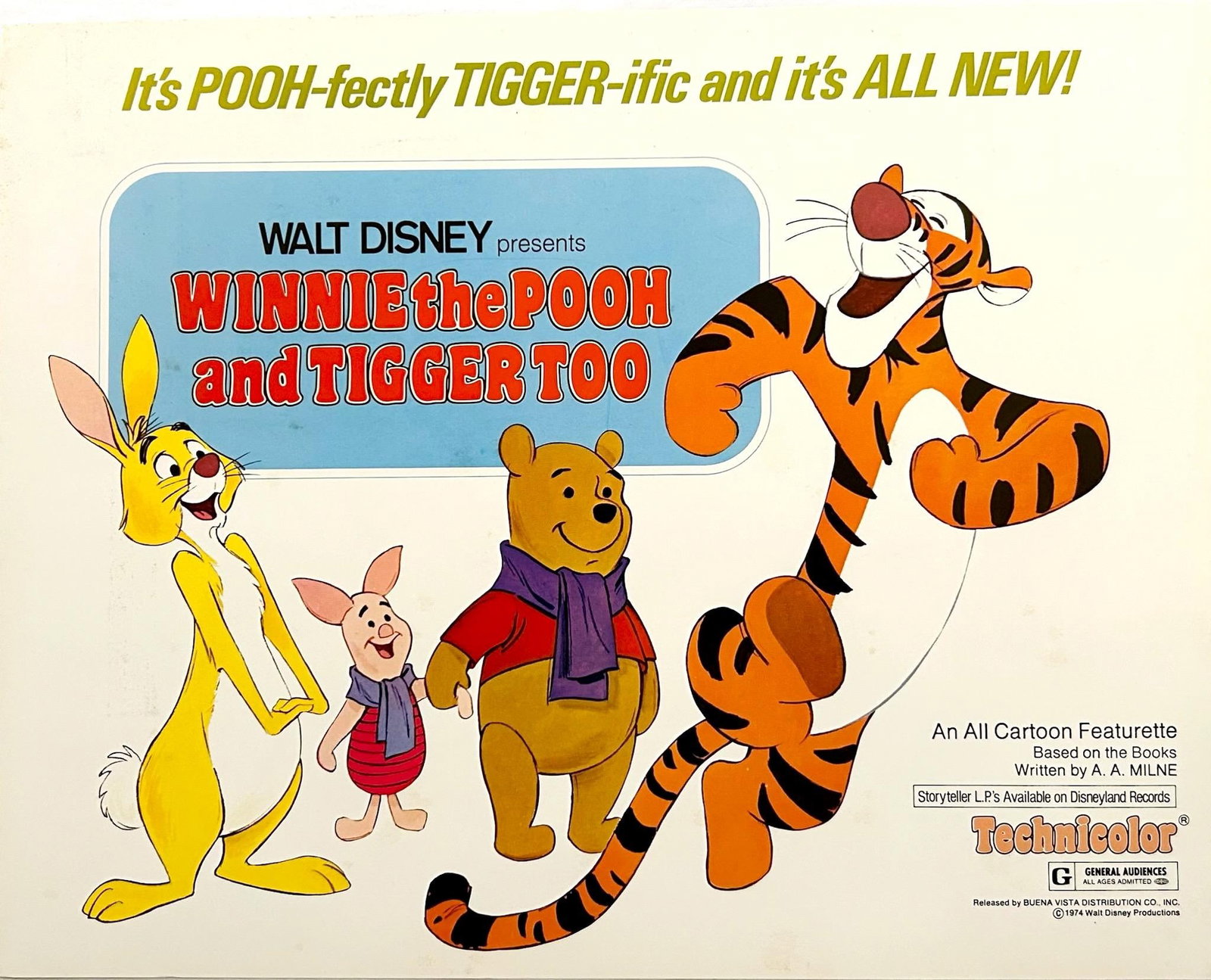 Winnie the Pooh And Tiger Too - Original 1974 Lobby Card: 1974: Title: Winnie the Pooh And Tiger Too - Original 1974 Lobby Card: 1974 Description: Winnie the Pooh And Tiger Too - Original 1974 Lobby Card Vintage 1974 Lobby Card: Rabbit is tired of Tigger always bo