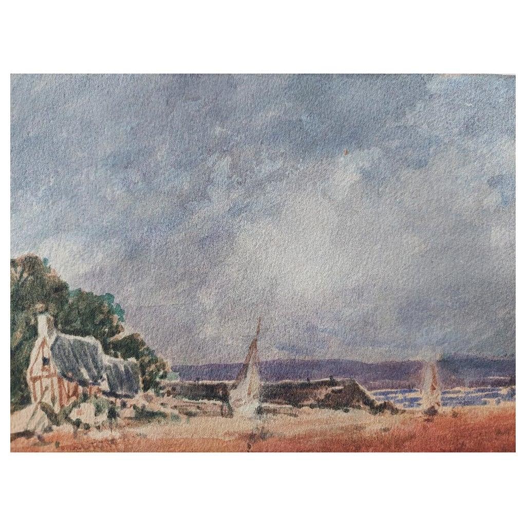 French Modernist Cubist Painting Sailboats on the Coast, 20th Century (1 of 20)