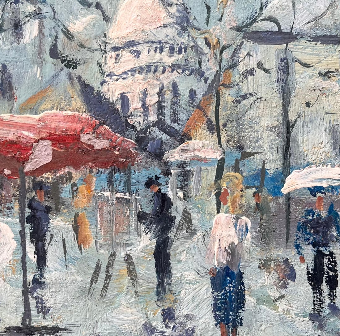 Fanch Lel; Impressionist Sunlit Market Scene at the Foot of the Sacré-Cœur in Montmartre, - 13