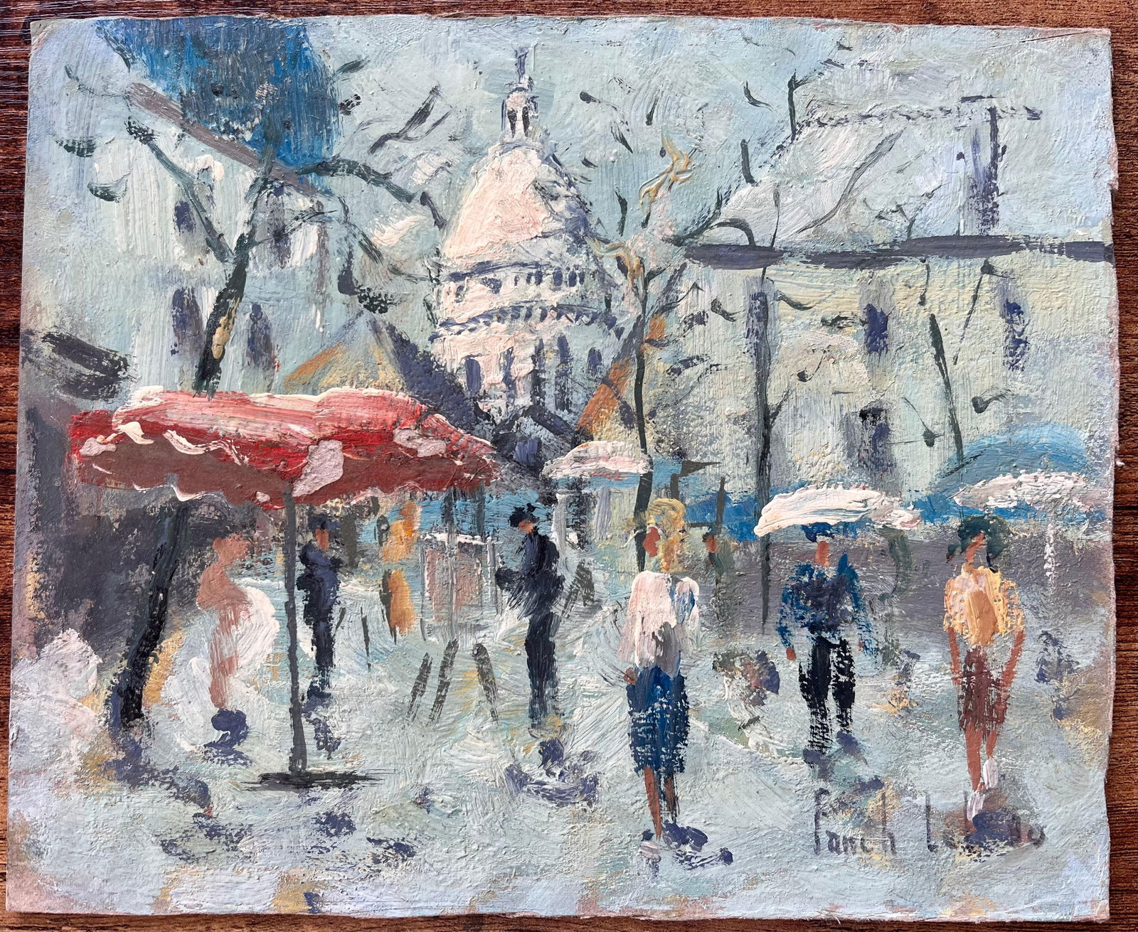 Fanch Lel; Impressionist Sunlit Market Scene at the Foot of the Sacré-Cœur in Montmartre, - 16