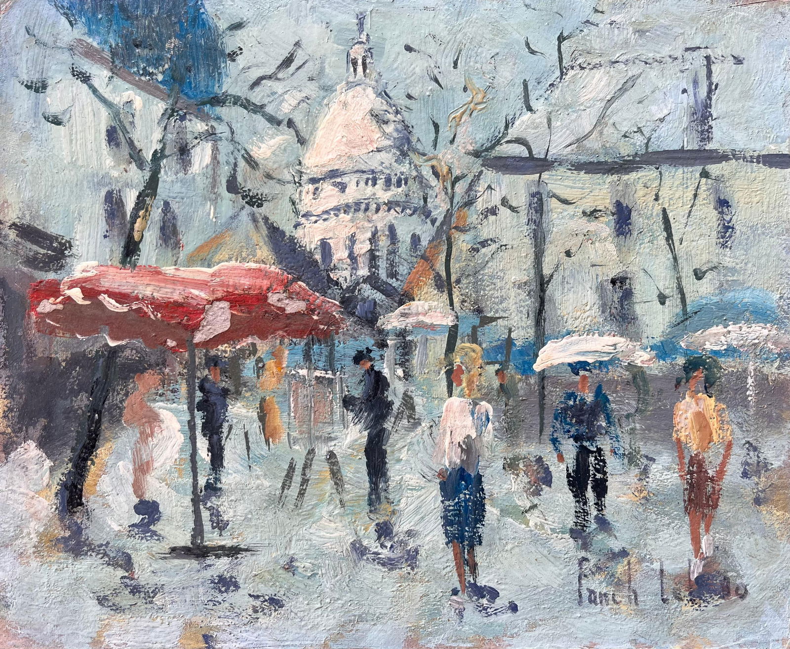 Fanch Lel; Impressionist Sunlit Market Scene at the Foot of the Sacré-Cœur in Montmartre, - 7