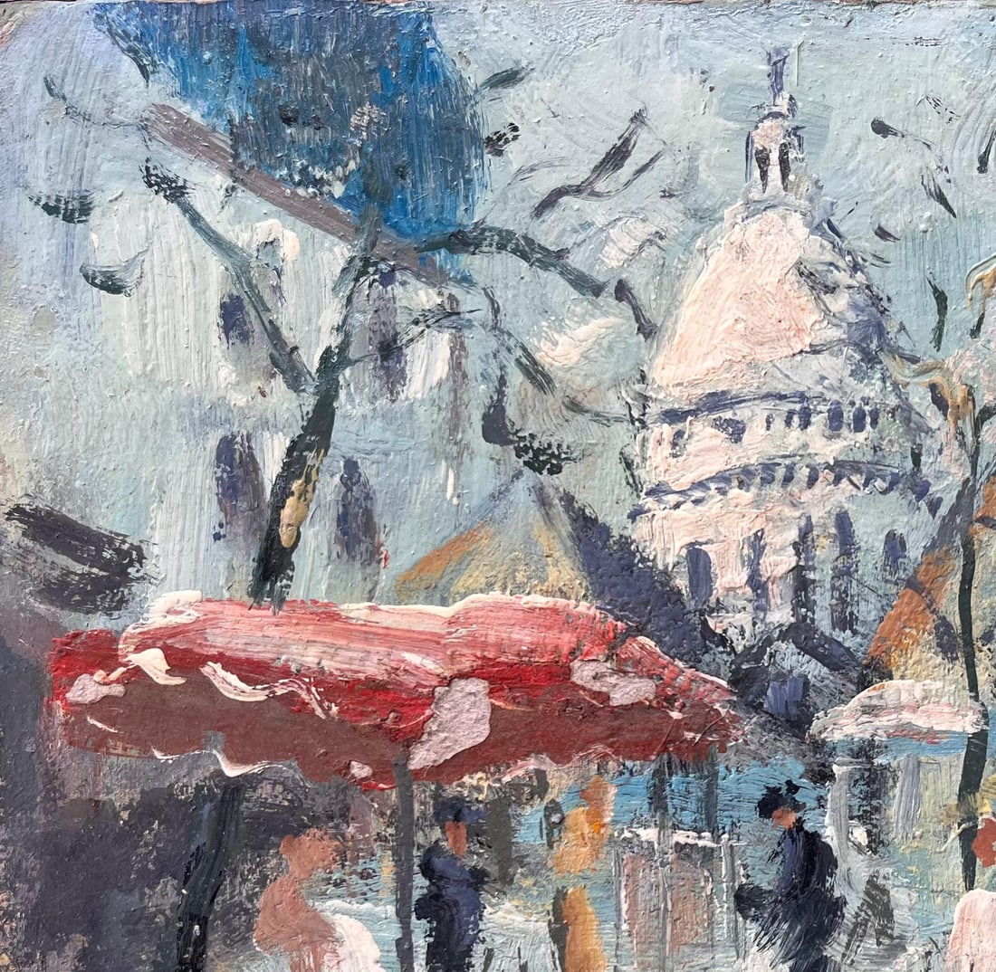 Fanch Lel; Impressionist Sunlit Market Scene at the Foot of the Sacré-Cœur in Montmartre, - 9