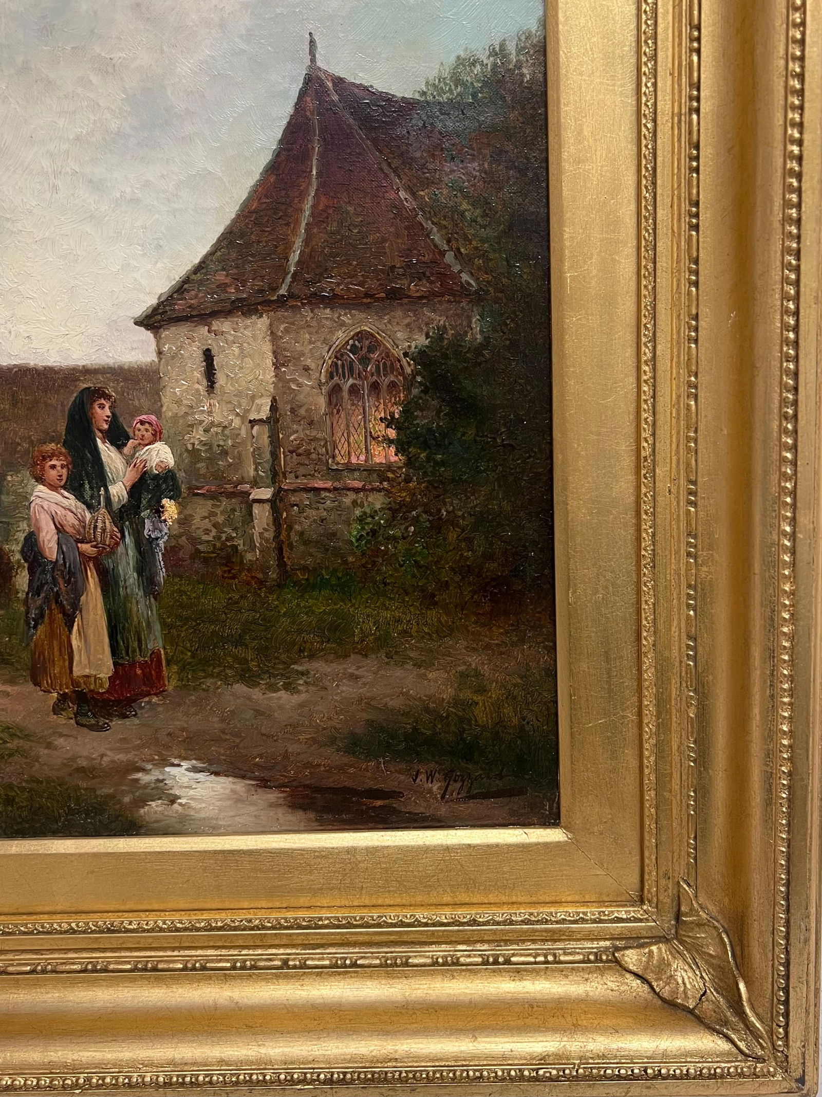 James Walter Gozzard (1888-1950); Fine Victorian British Oil Painting Young Family Walking to Church - 6