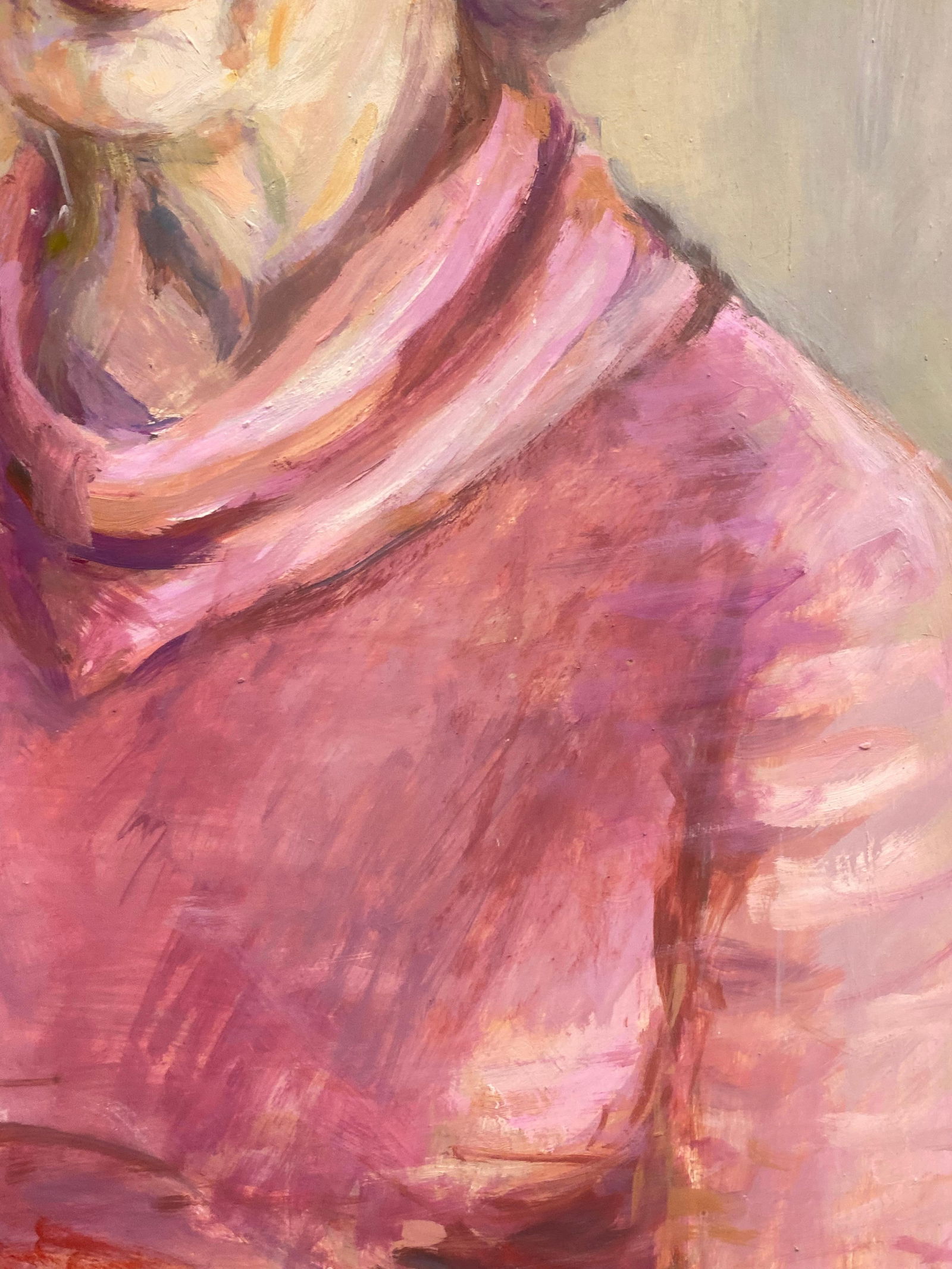 1960's British Original Oil Painting, Portrait of a Lady in Pink, circa 1960s - 8