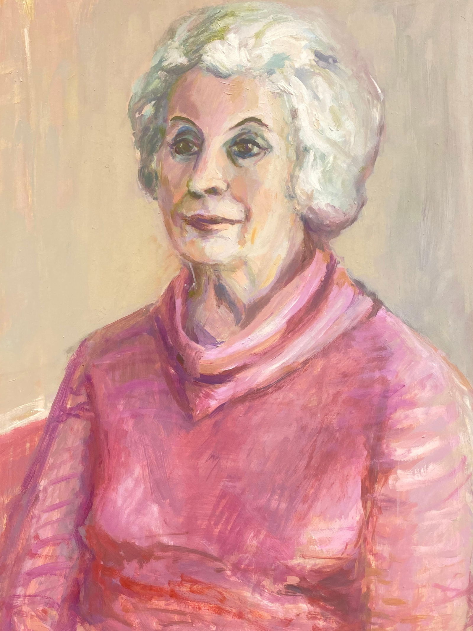 1960's British Original Oil Painting, Portrait of a Lady in Pink, circa 1960s - 12