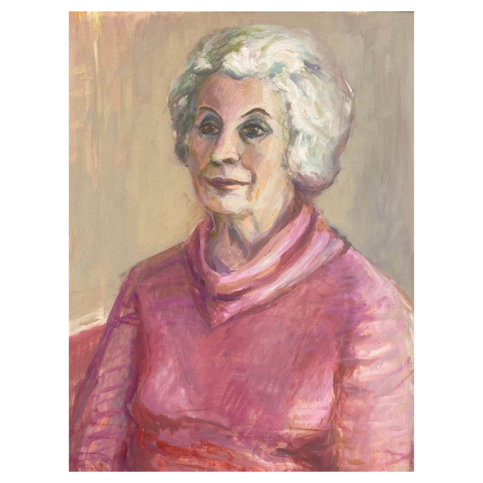 1960's British Original Oil Painting, Portrait of a Lady in Pink, circa 1960s: Title: 1960's British Original Oil Painting, Portrait of a Lady in Pink, circa 1960s Description: Paris, France by Henri Miloch (1898-1979) Signed and double sided Watercolour and gouache painting on