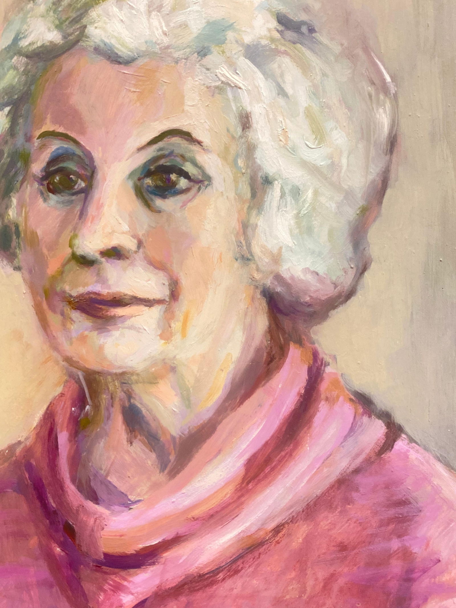 1960's British Original Oil Painting, Portrait of a Lady in Pink, circa 1960s - 14