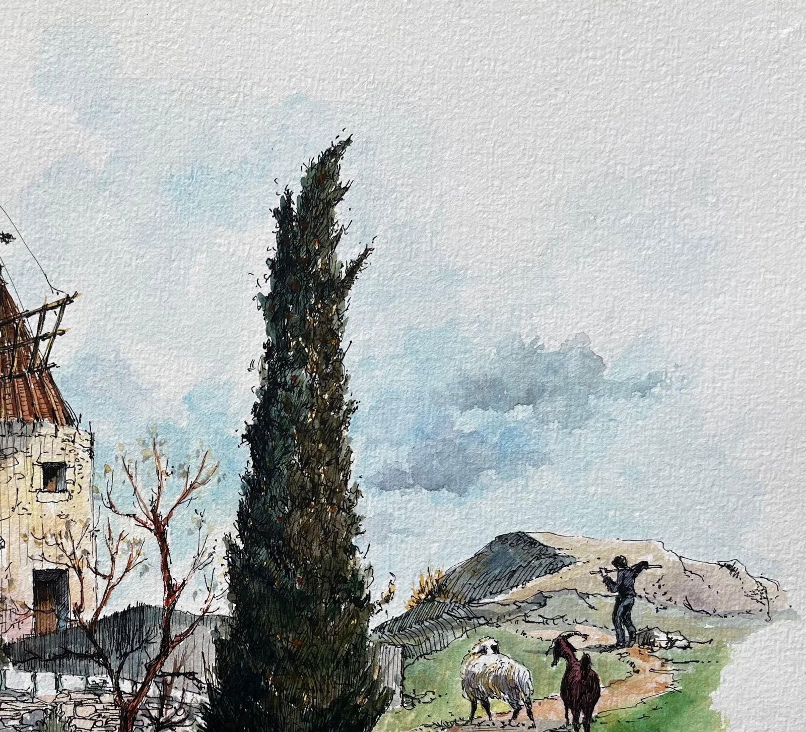 Robert Lepine (1929 - 2017); French Watercolor of Moulin de Daudet in Fontvieille Provence, 20th - 9