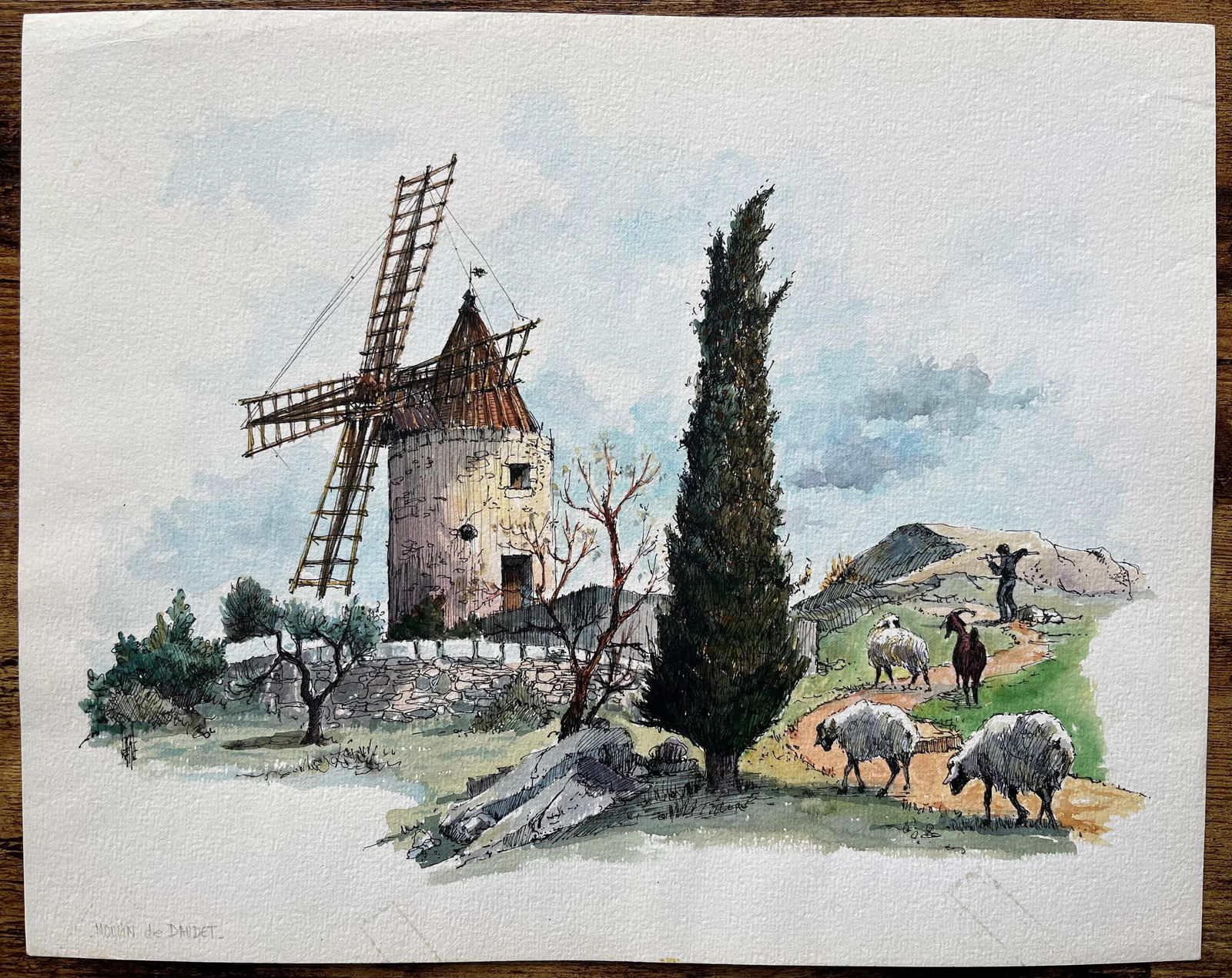 Robert Lepine (1929 - 2017); French Watercolor of Moulin de Daudet in Fontvieille Provence, 20th - 5