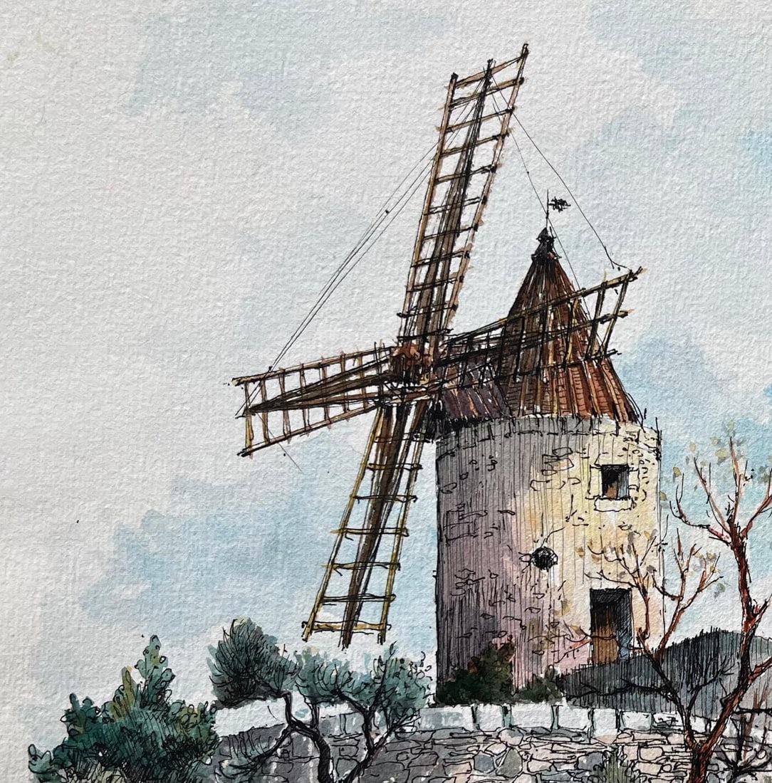 Robert Lepine (1929 - 2017); French Watercolor of Moulin de Daudet in Fontvieille Provence, 20th - 6