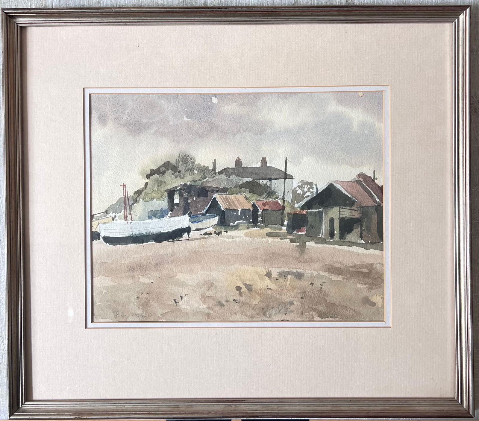 Anthony Herbert; Boats Docked on Shore By Weathered Wooden Sheds with Rusted Roofs Watercolour (1 of 14)