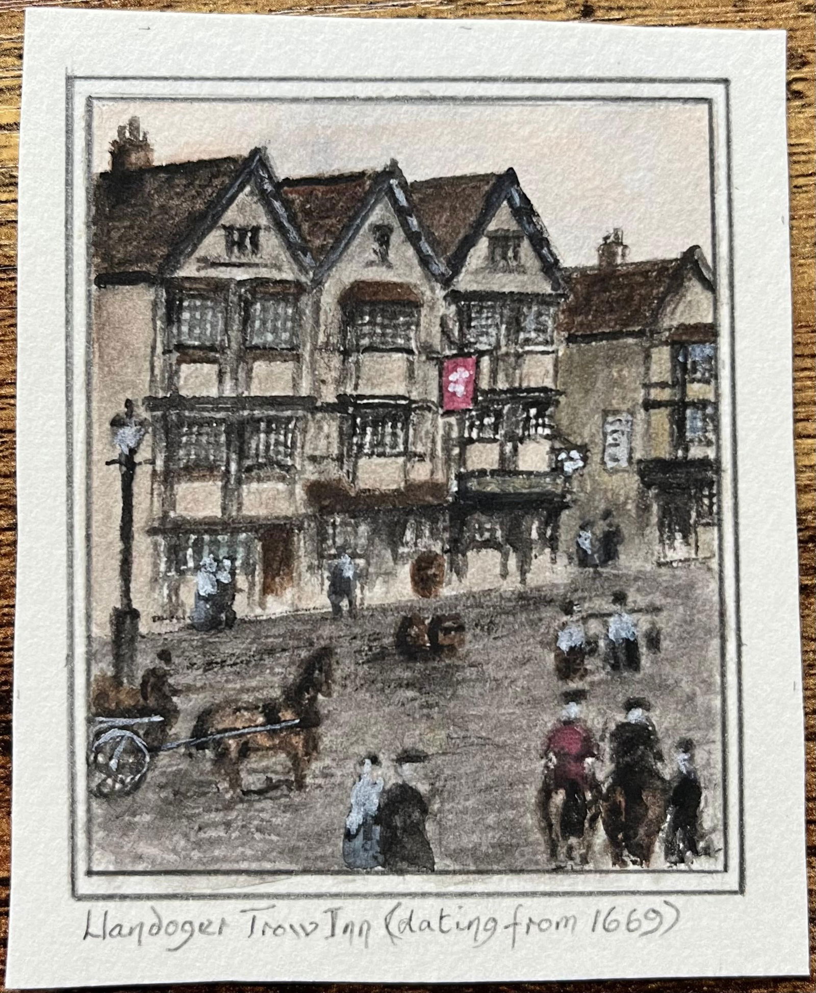 Jack Grunwell; Historic Miniature Watercolor of The Historic Llandoger Trow Inn in Bristol - 3