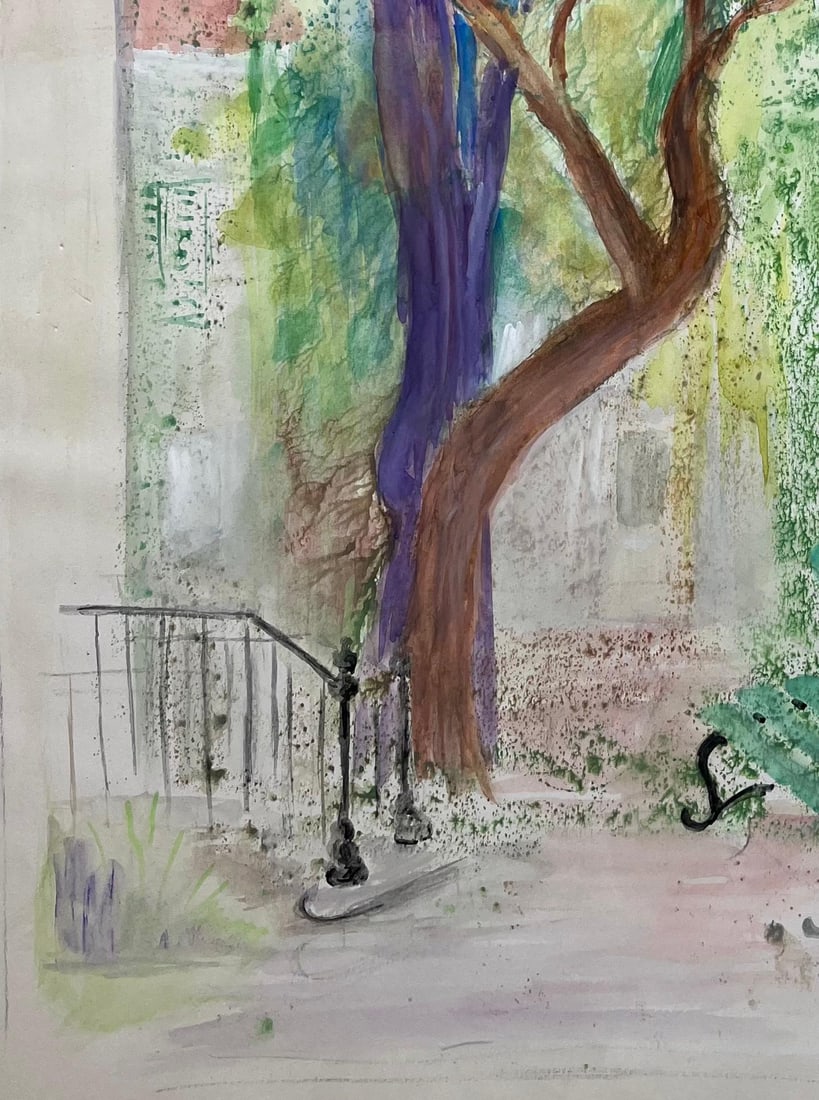 Anne Marie Migette Perard; French Mid 20th Century Watercolor of Park Bench and Colorful Trees - 8