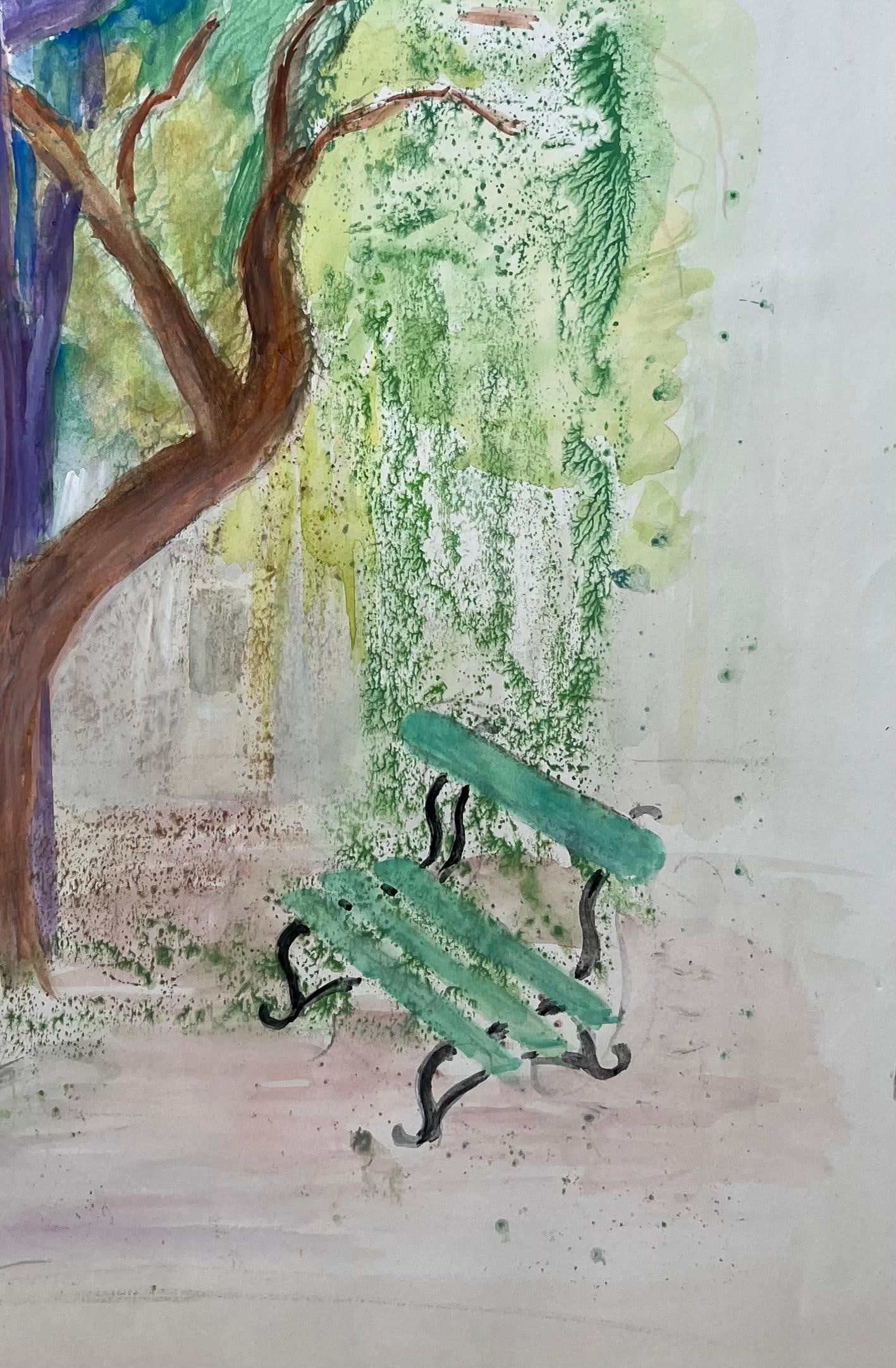 Anne Marie Migette Perard; French Mid 20th Century Watercolor of Park Bench and Colorful Trees - 9