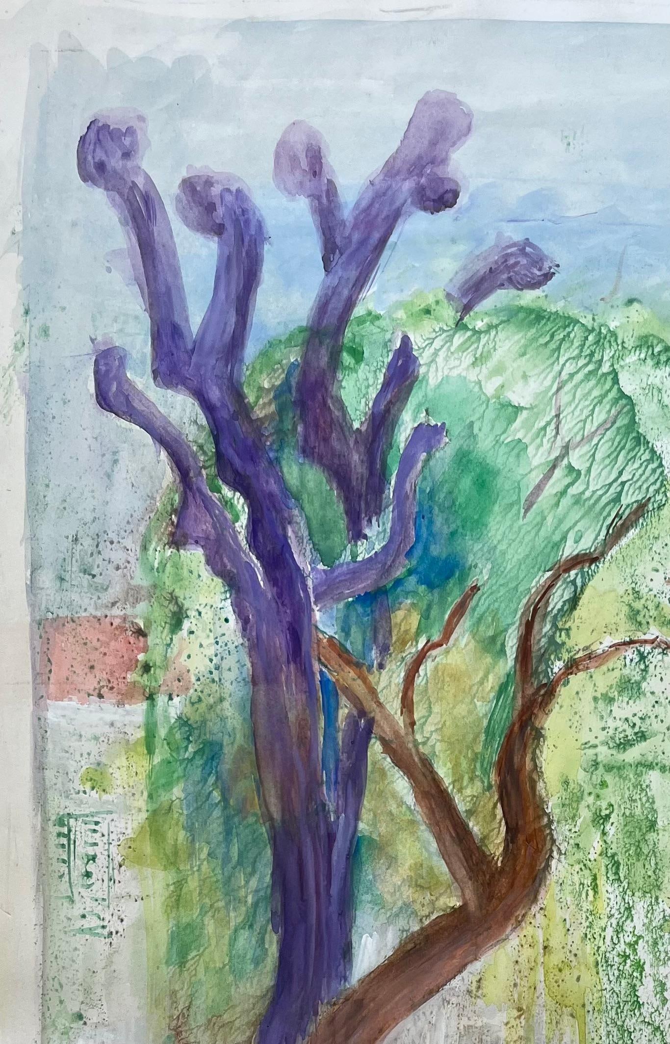 Anne Marie Migette Perard; French Mid 20th Century Watercolor of Park Bench and Colorful Trees - 14