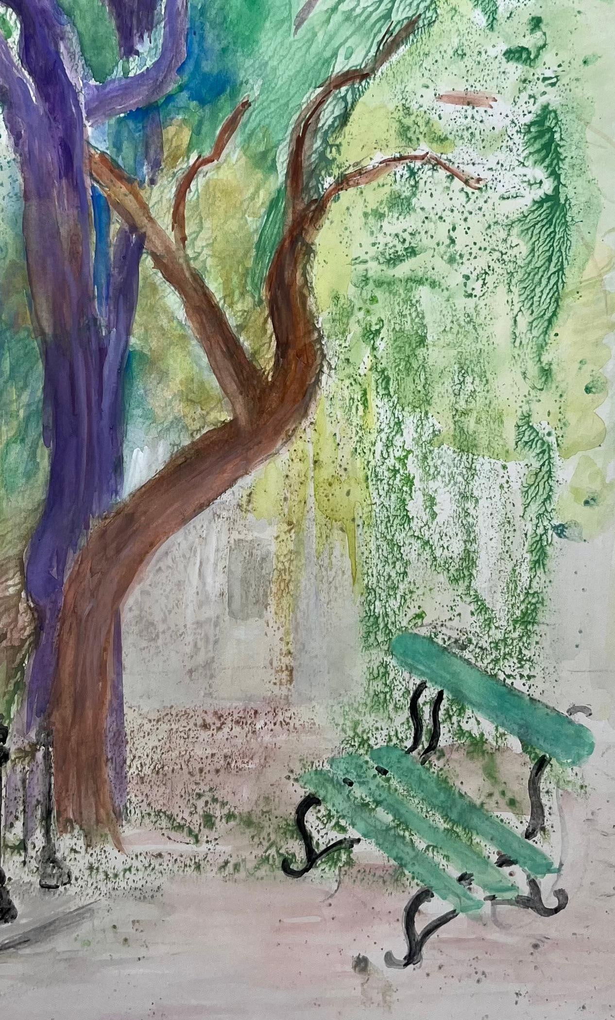 Anne Marie Migette Perard; French Mid 20th Century Watercolor of Park Bench and Colorful Trees - 2