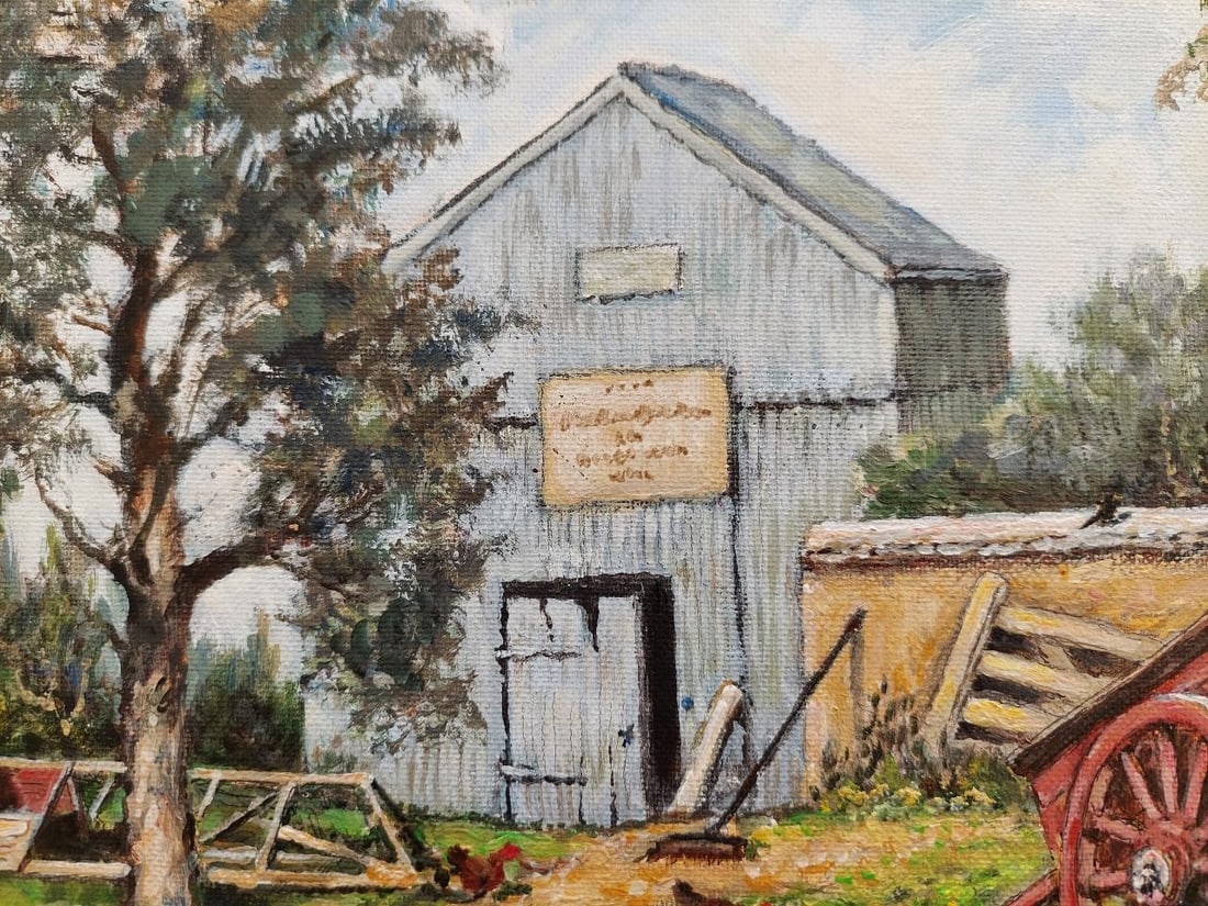 English School; Traditional English Painting Scots Pine and Chickens in a Cornish Farmyard, 20th - 4