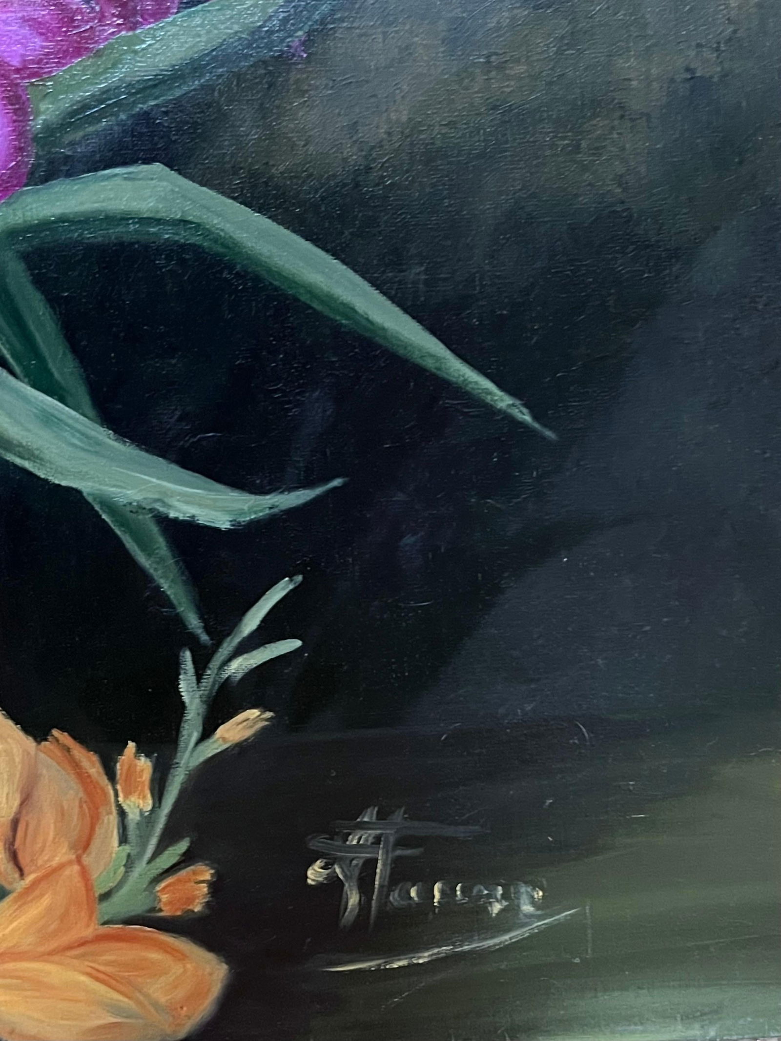 Annie Faure; Purple and Orange Gladiolus Bouquet Still Life 20th Century French Oil Painting - 9