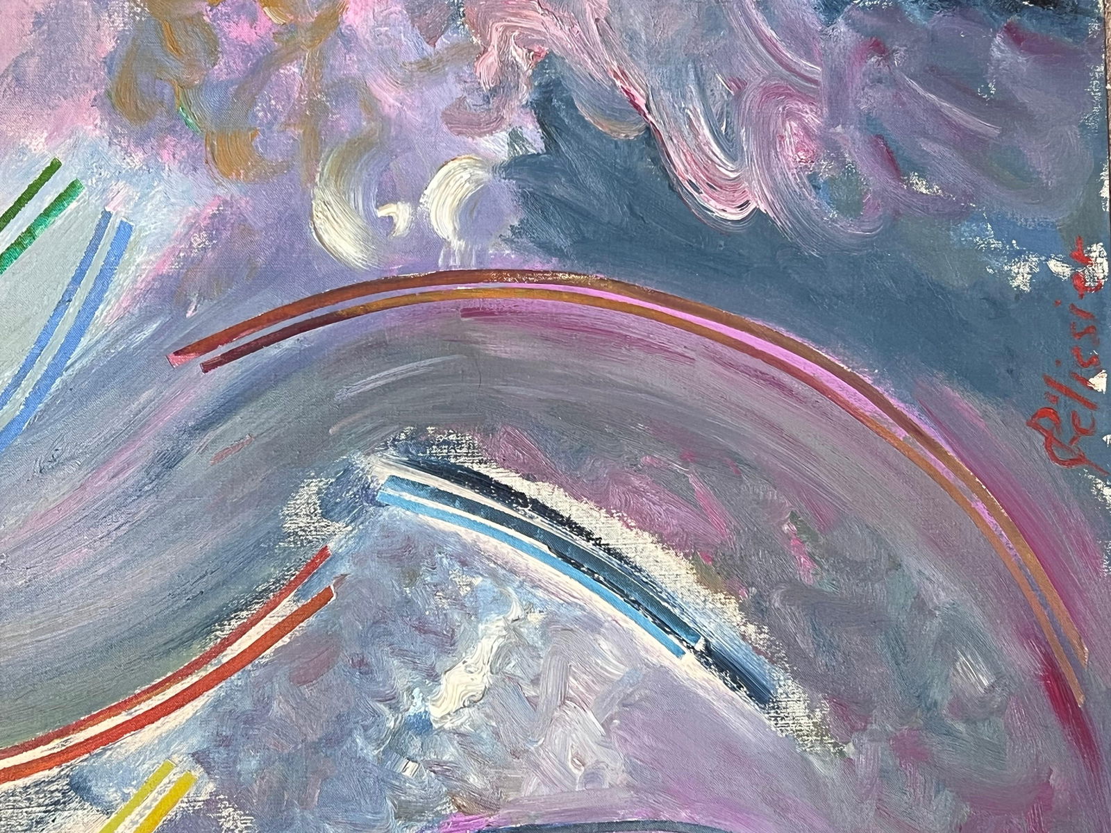 Gilbert Pelissier; Pastel Purple and Yellow Abstract with Quirky Lines French Century Painting, 87 - 9