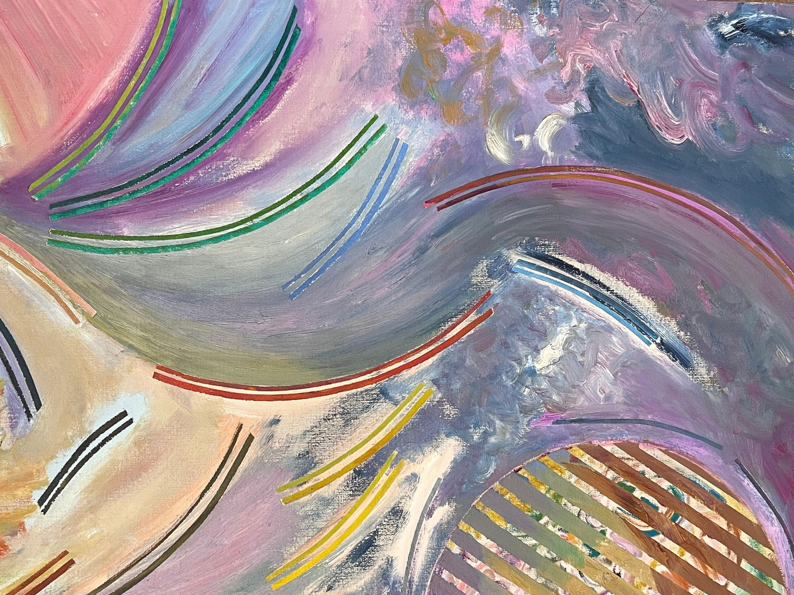 Gilbert Pelissier; Pastel Purple and Yellow Abstract with Quirky Lines French Century Painting, 87 - 10