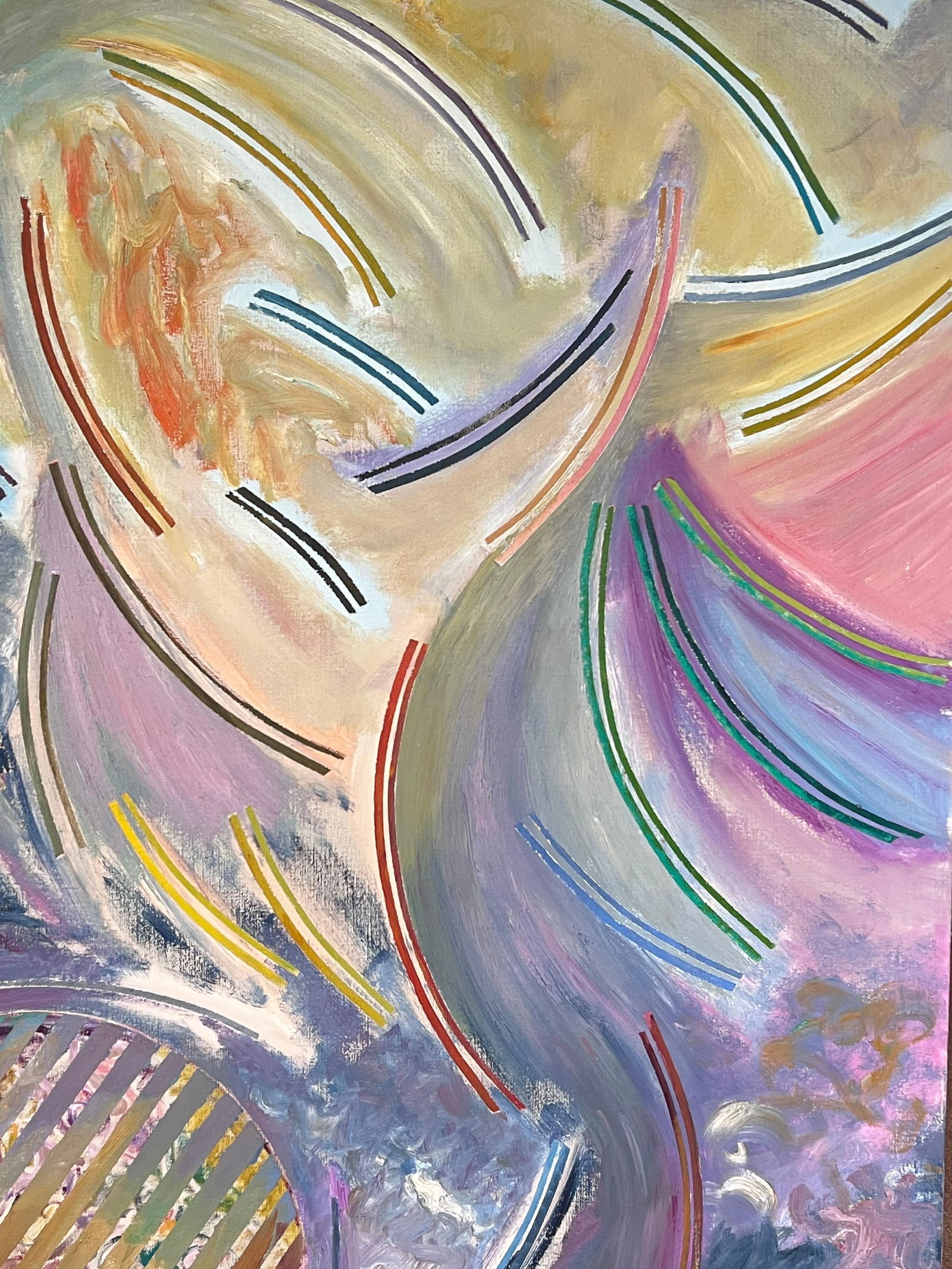 Gilbert Pelissier; Pastel Purple and Yellow Abstract with Quirky Lines French Century Painting, 87 - 11