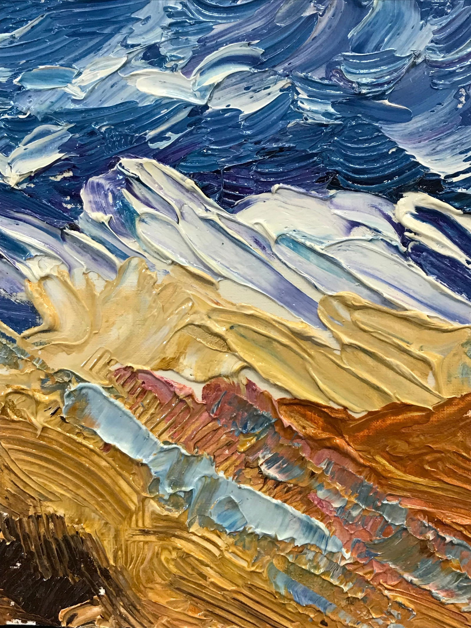 Bright & Colorful French Impressionist Oil Painting, Seagulls Over Mountains, 2000 - 15