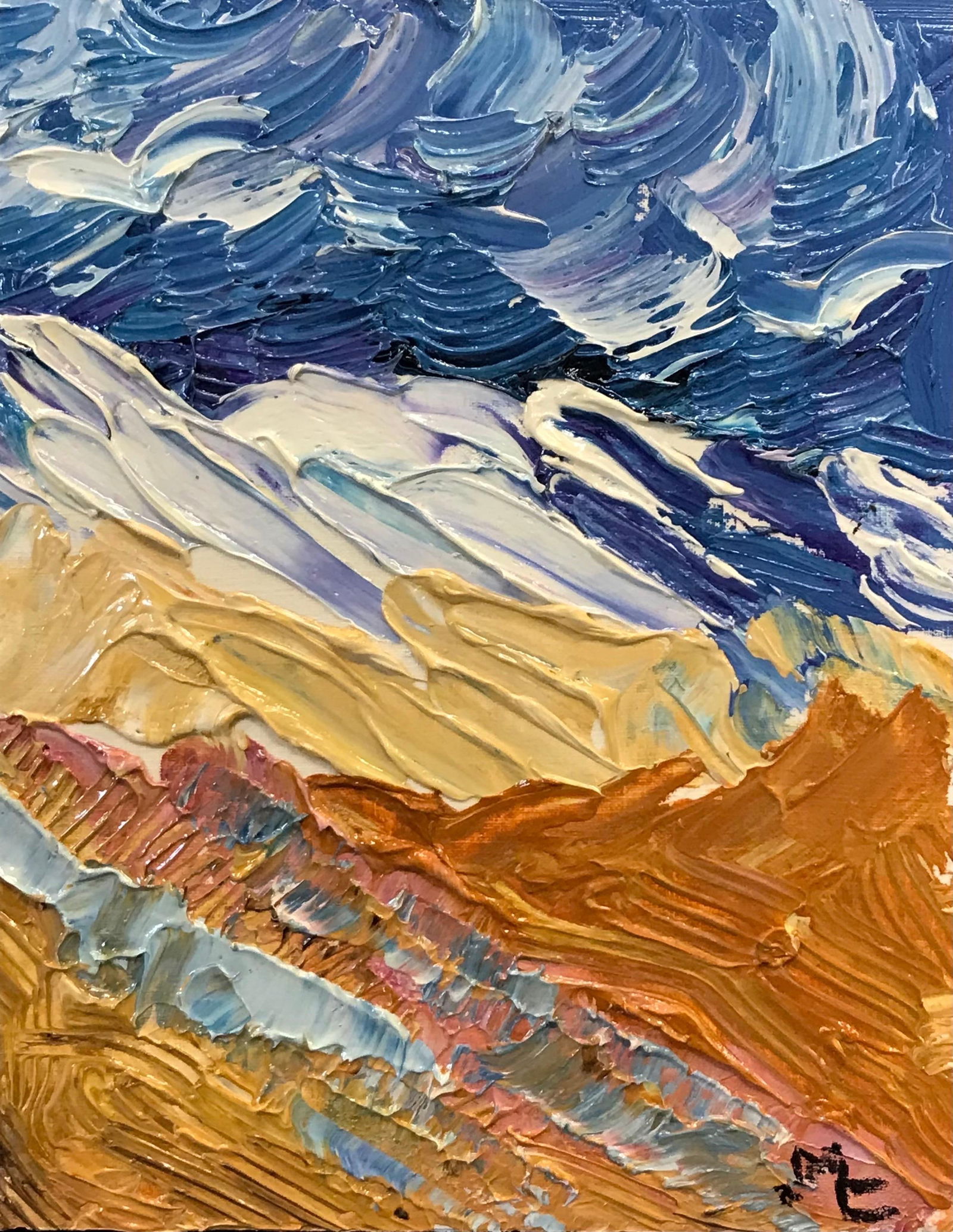 Bright & Colorful French Impressionist Oil Painting, Seagulls Over Mountains, 2000 - 17