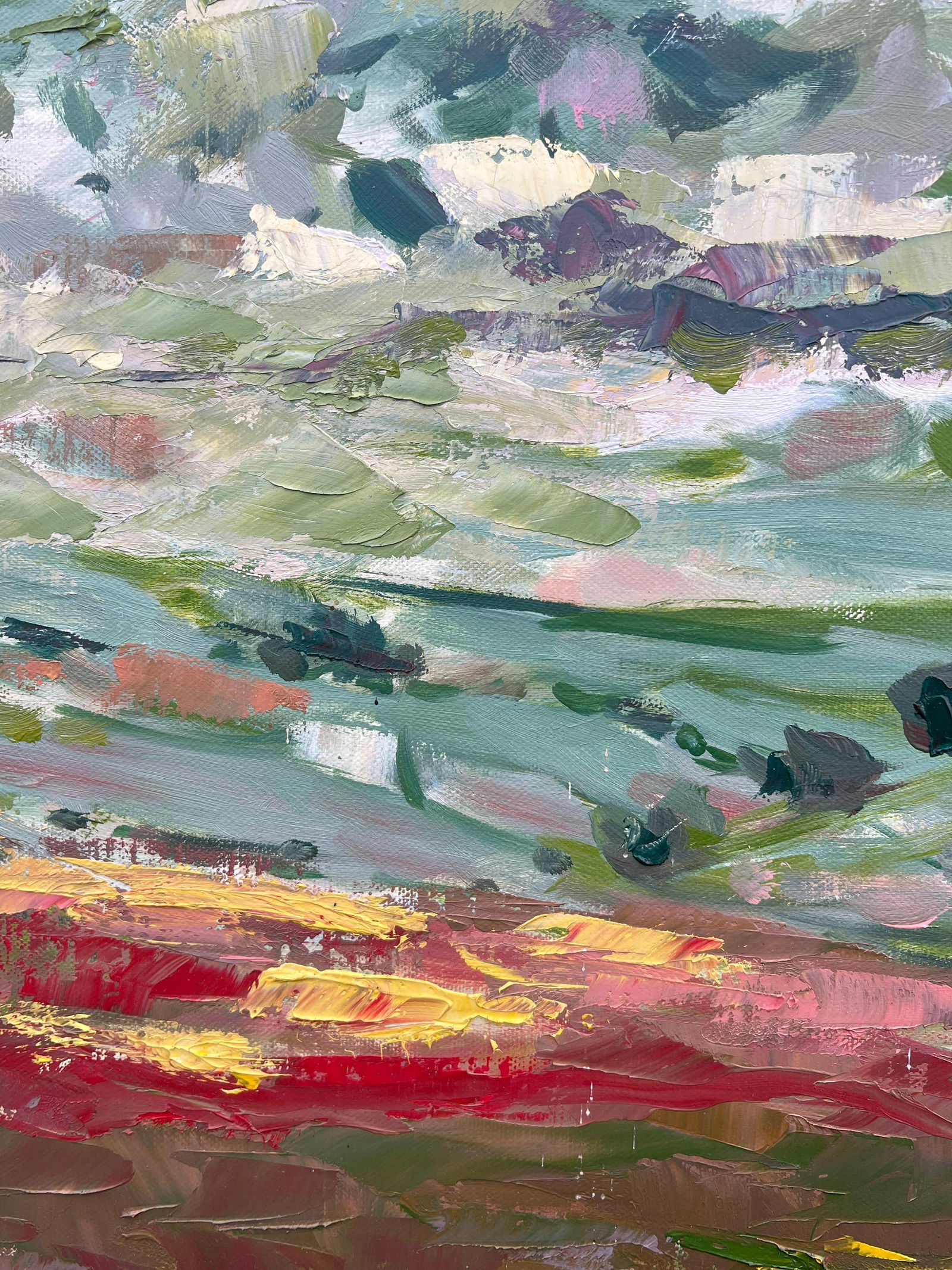 Spanish artist; Contemporary Spanish Oil Vibrant Fields Under Vast Sky Impressionist Landscape, 1996 - 8