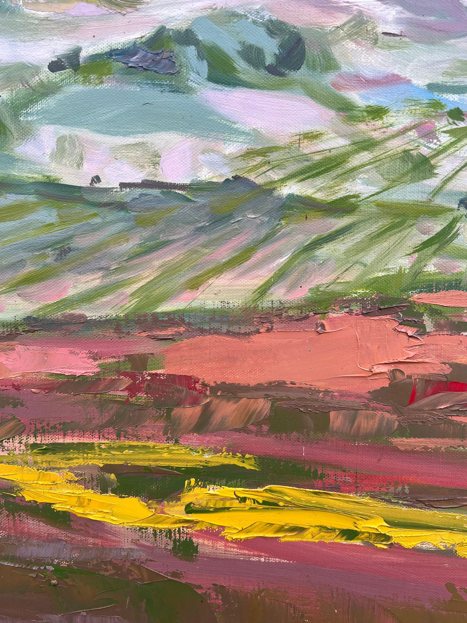 Spanish artist; Contemporary Spanish Oil Vibrant Fields Under Vast Sky Impressionist Landscape, 1996 - 9
