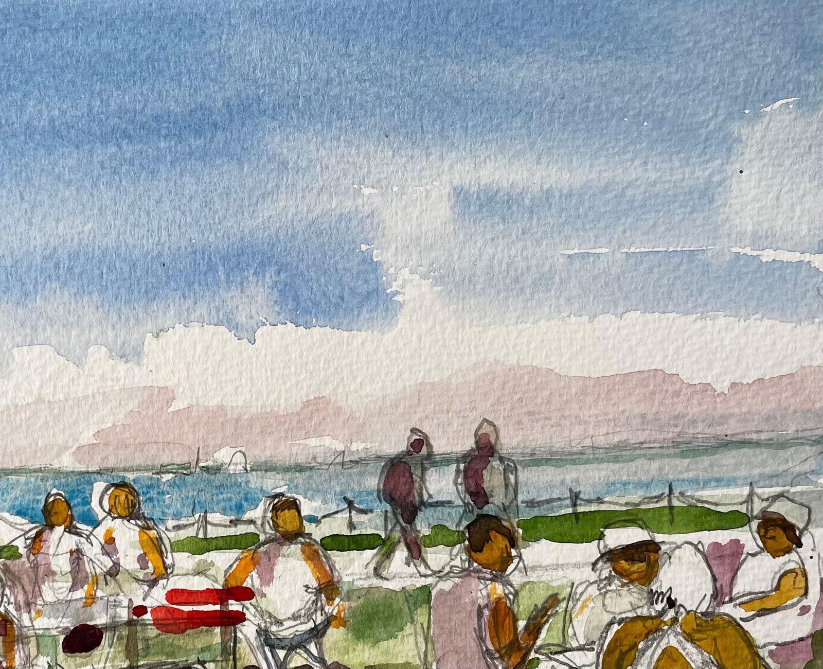John Steane (b.1931); Osborne House Beach Scene Isle of Wight 2018 Watercolour Figures and Sea View, - 20