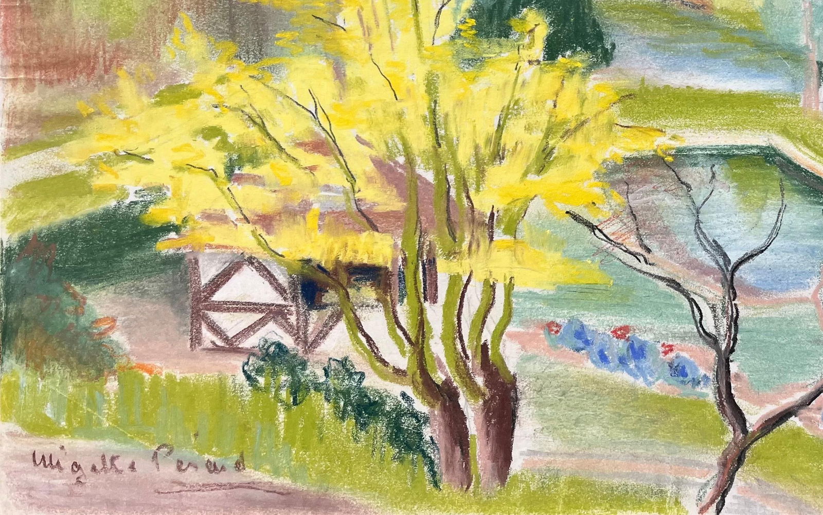Anne Marie Migette Perard; Mid-20th Century Post-Impressionist Garden Landscape with Yellow Tree - 7