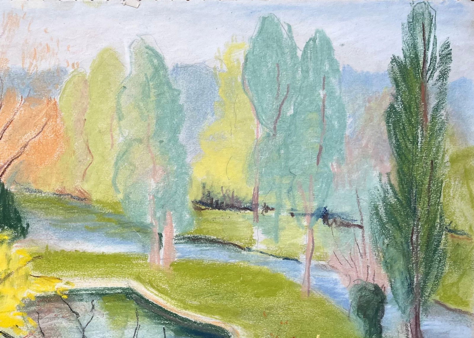 Anne Marie Migette Perard; Mid-20th Century Post-Impressionist Garden Landscape with Yellow Tree - 8