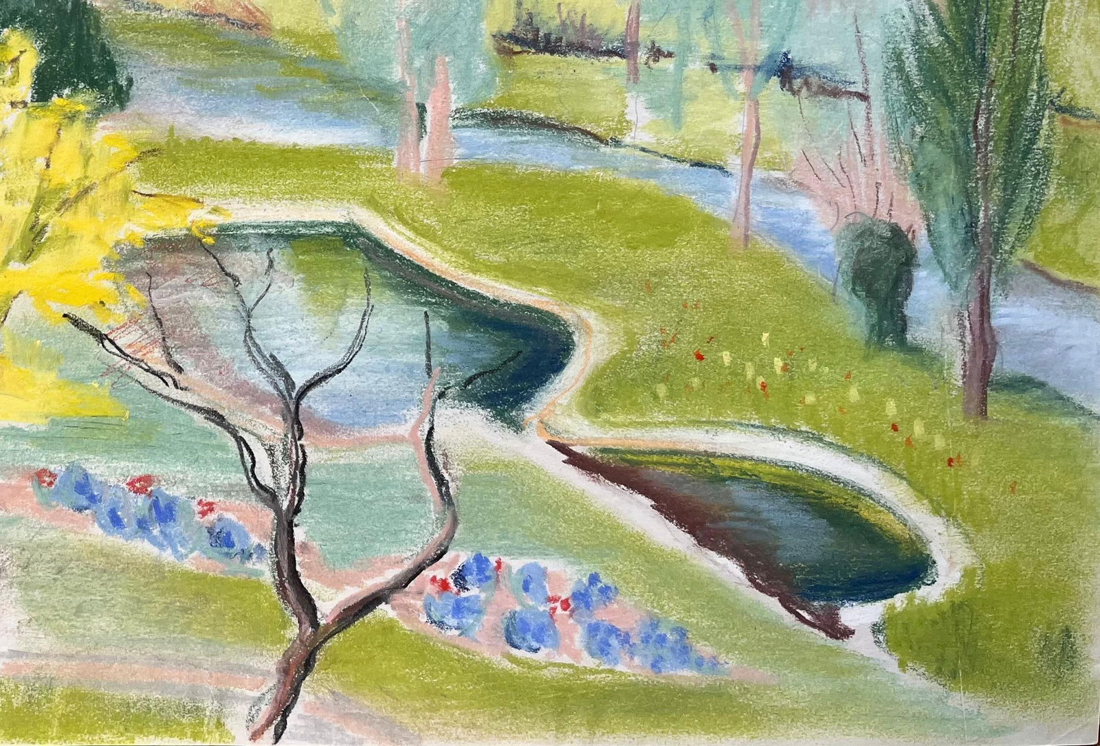 Anne Marie Migette Perard; Mid-20th Century Post-Impressionist Garden Landscape with Yellow Tree - 9