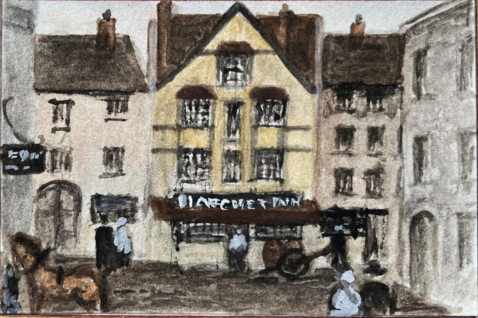 Jack Grunwell; Historic Miniature Watercolor of 16th Century Hatchett Inn in Bristol - 2