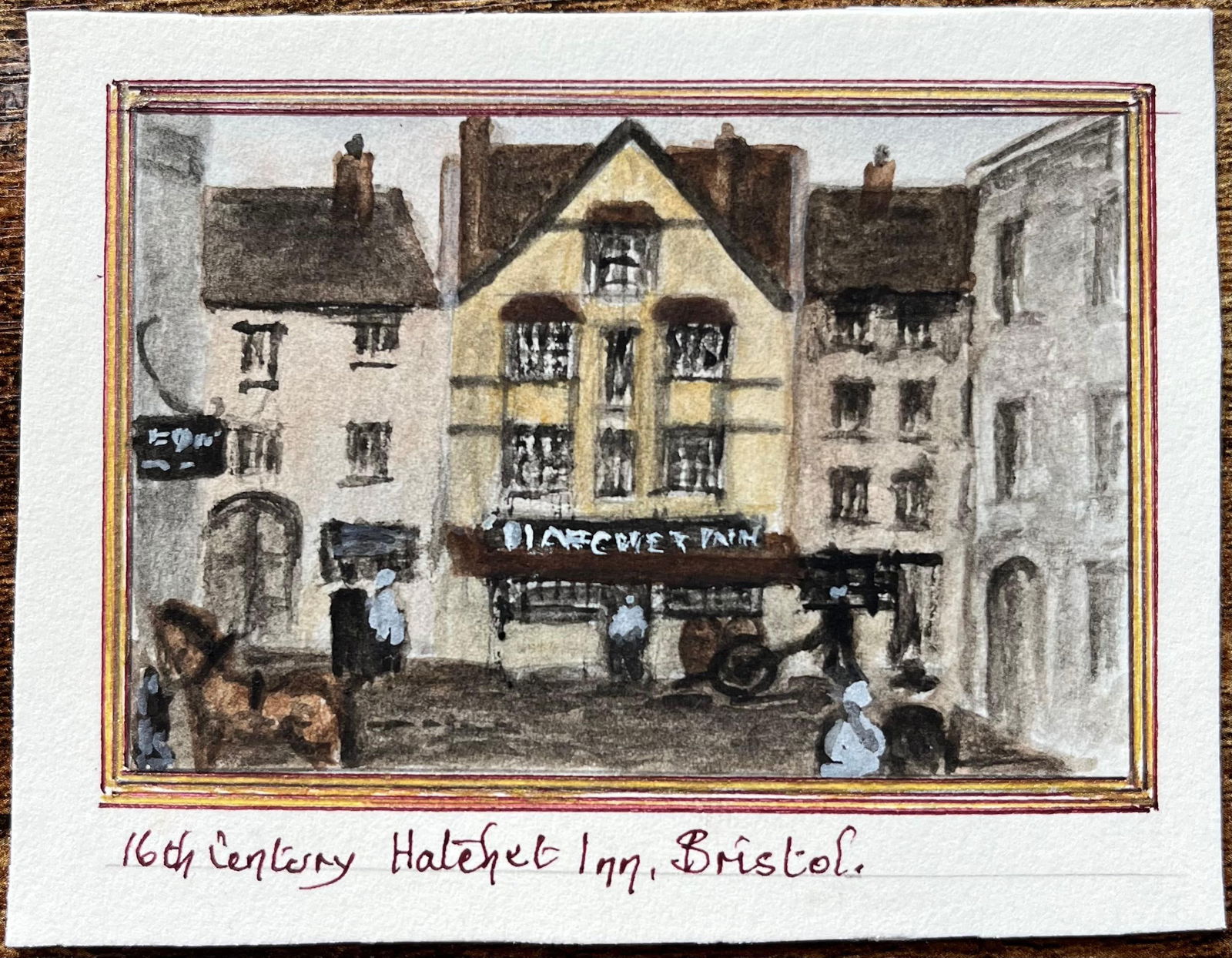 Jack Grunwell; Historic Miniature Watercolor of 16th Century Hatchett Inn in Bristol - 3