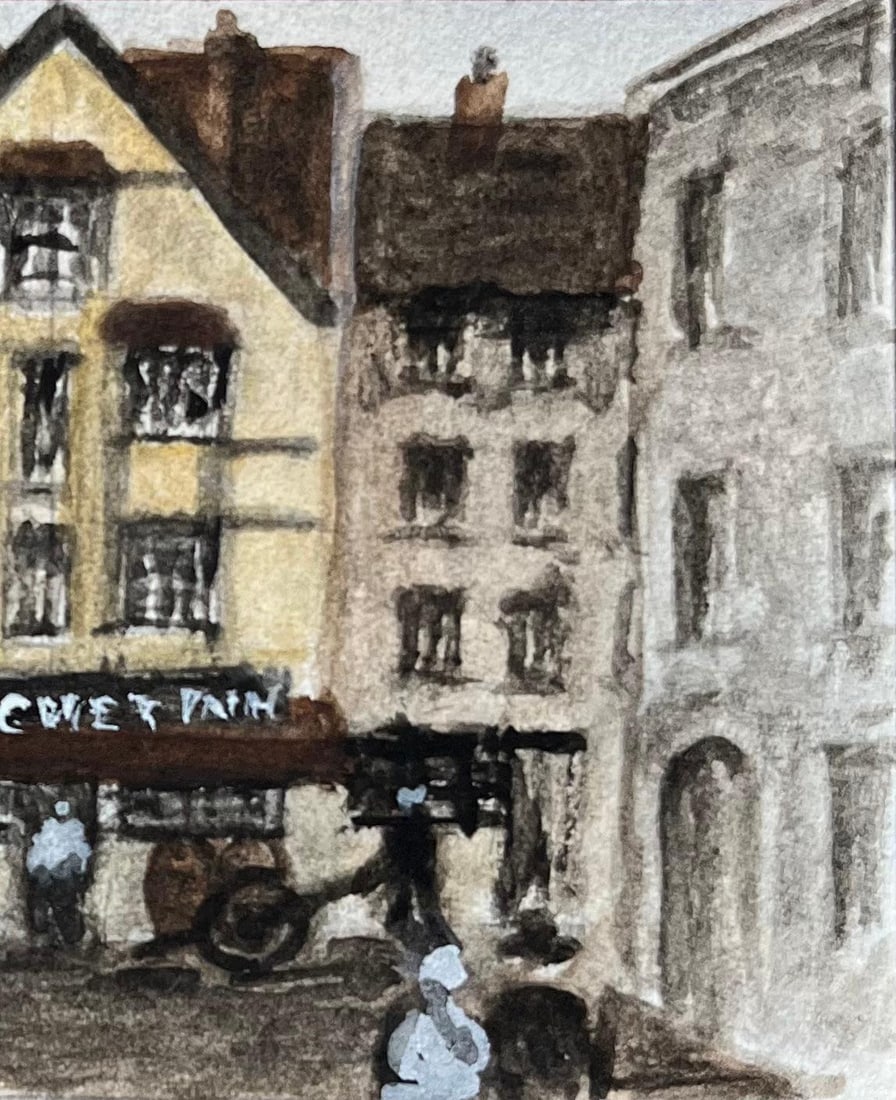 Jack Grunwell; Historic Miniature Watercolor of 16th Century Hatchett Inn in Bristol - 4