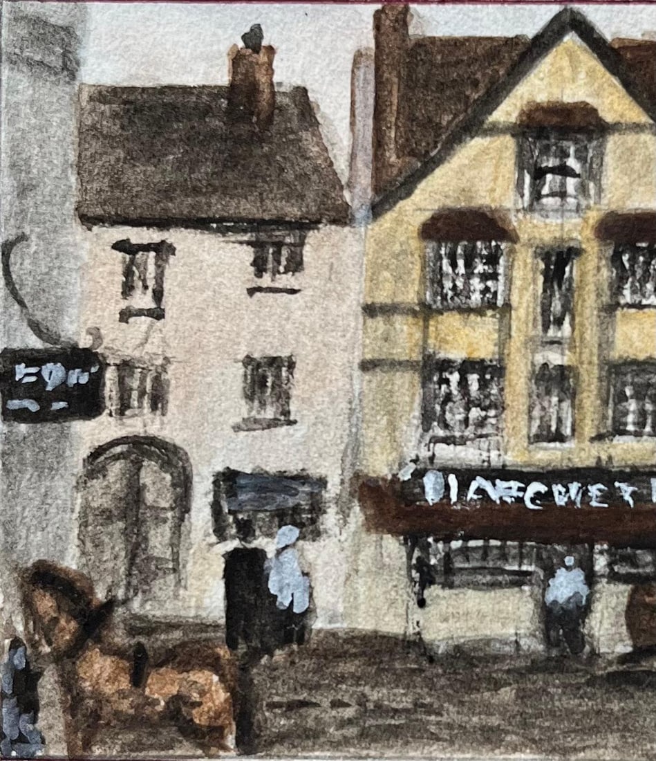 Jack Grunwell; Historic Miniature Watercolor of 16th Century Hatchett Inn in Bristol - 5