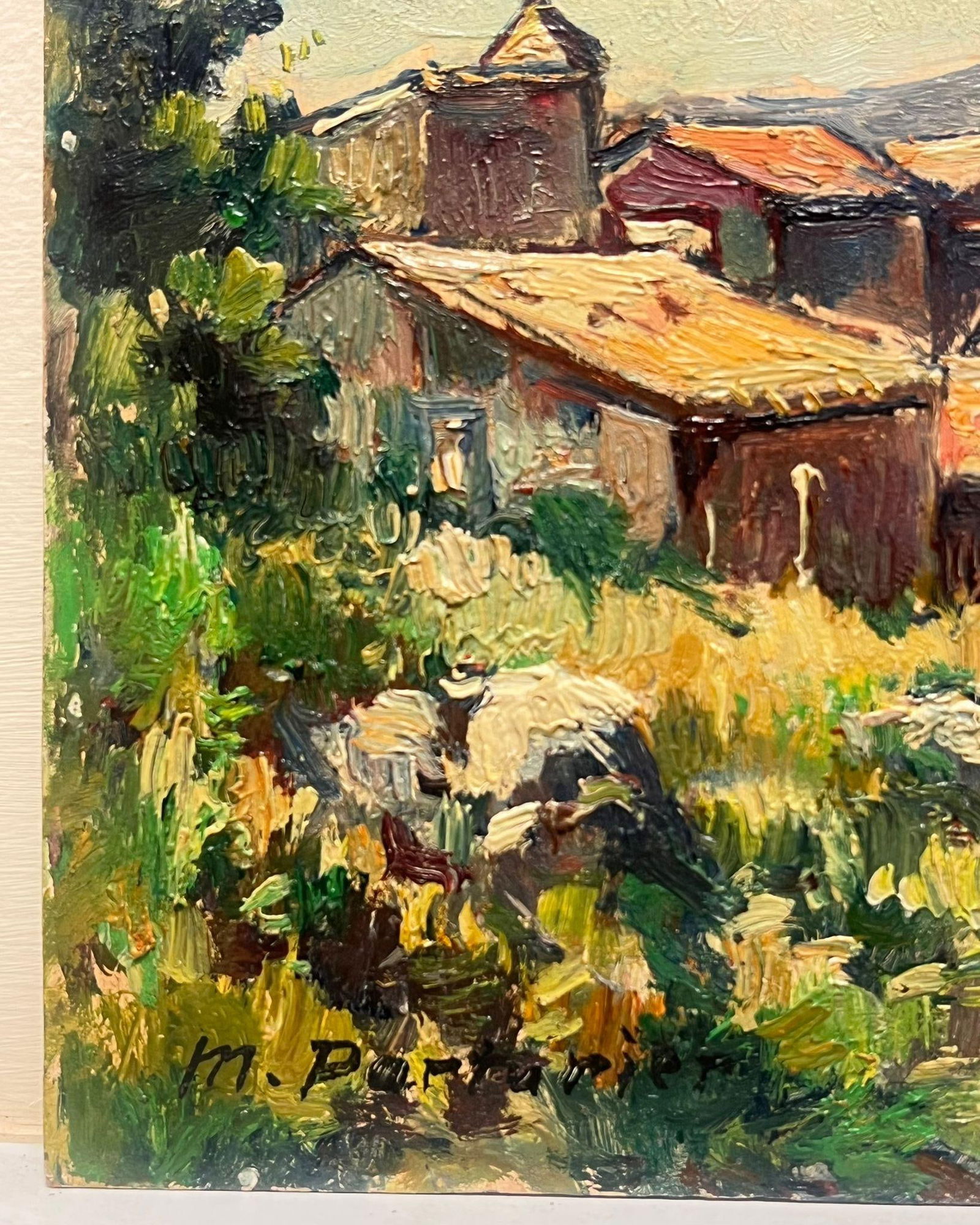 French School; 1950's French Signed Oil Sunlit Village in Provence French Oil Painting, mid 20th - 3